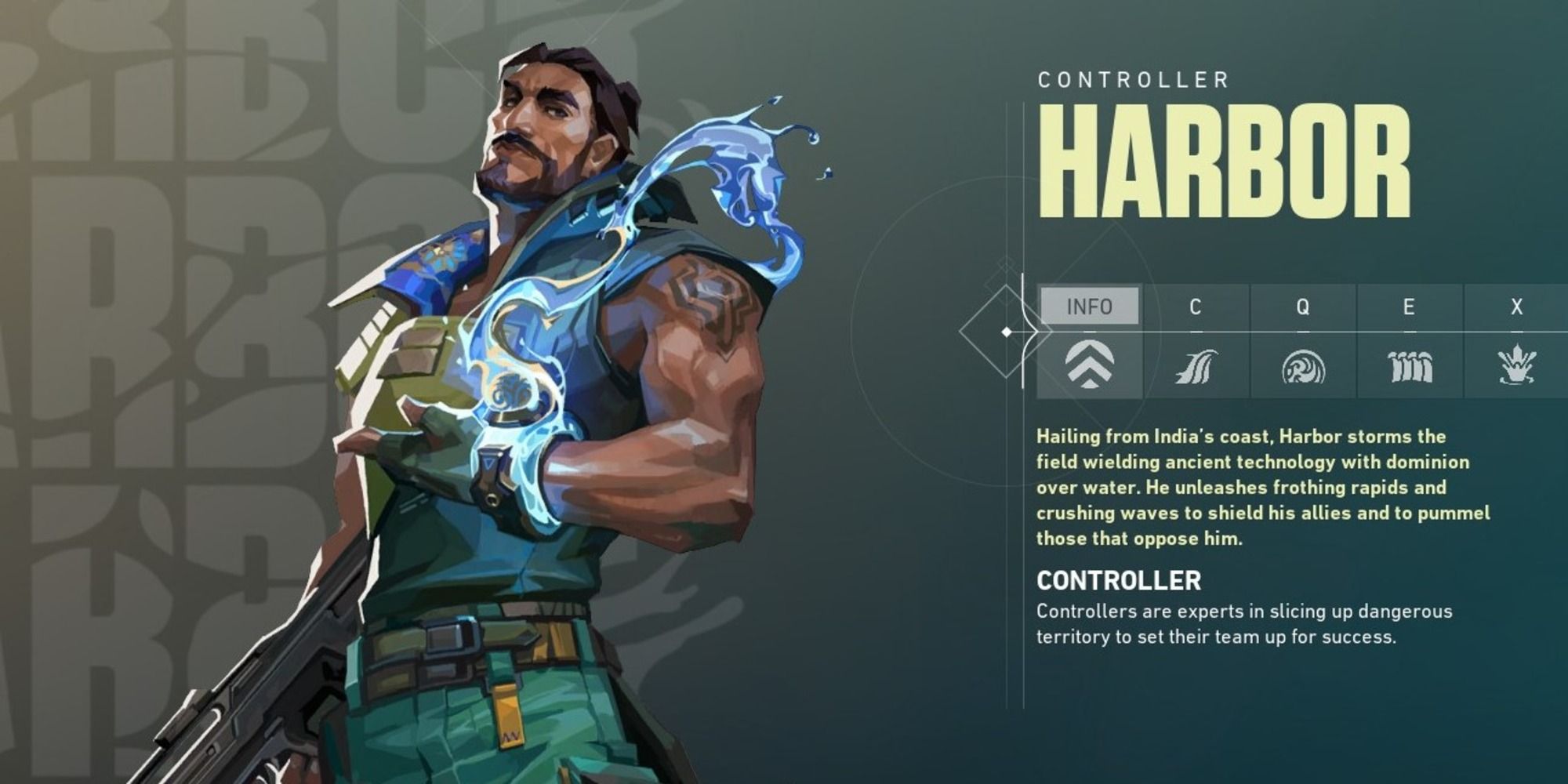 An image of Valorant's Harbor agent menu.