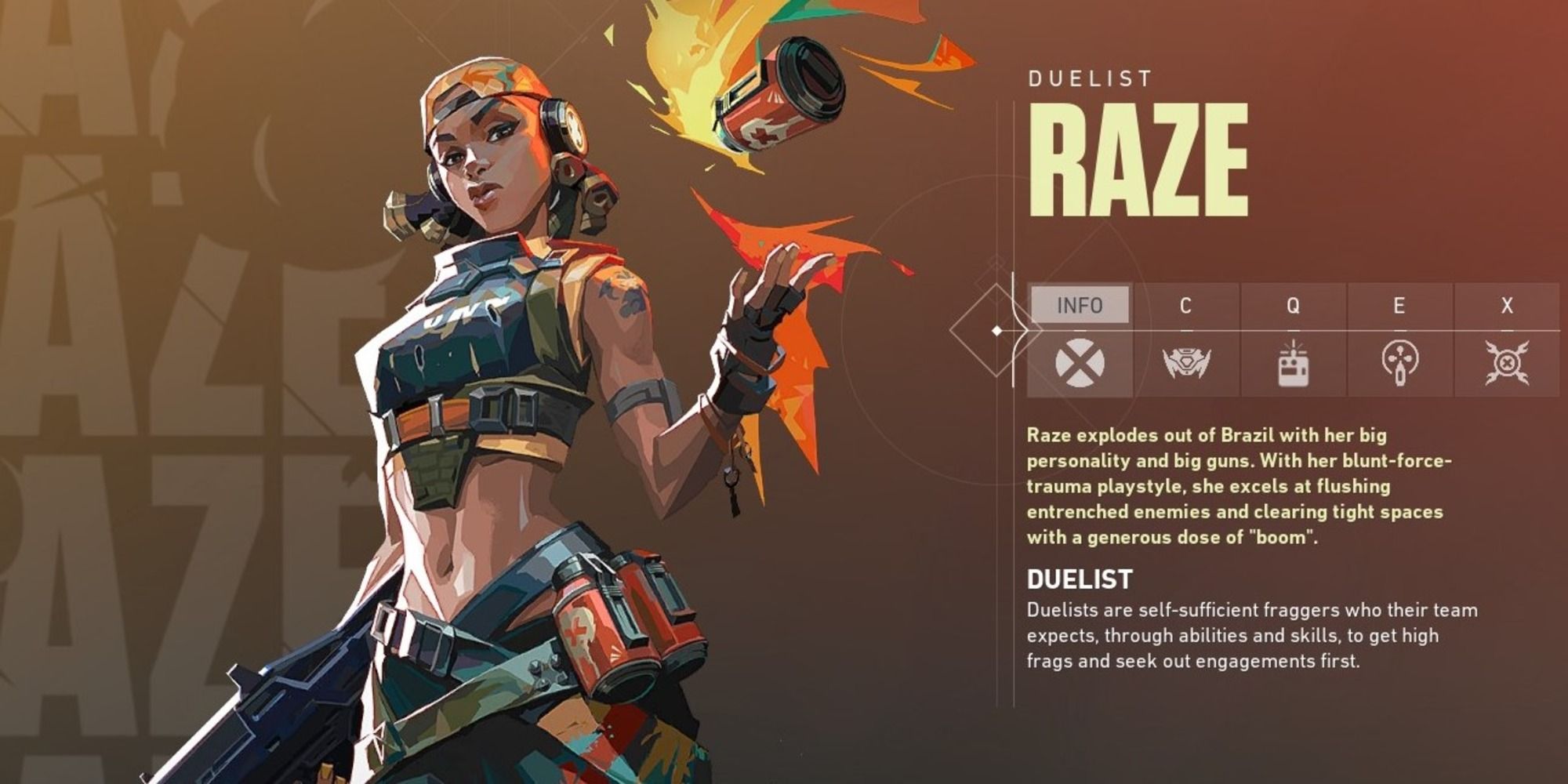 An image of Valorant's Raze agent menu.