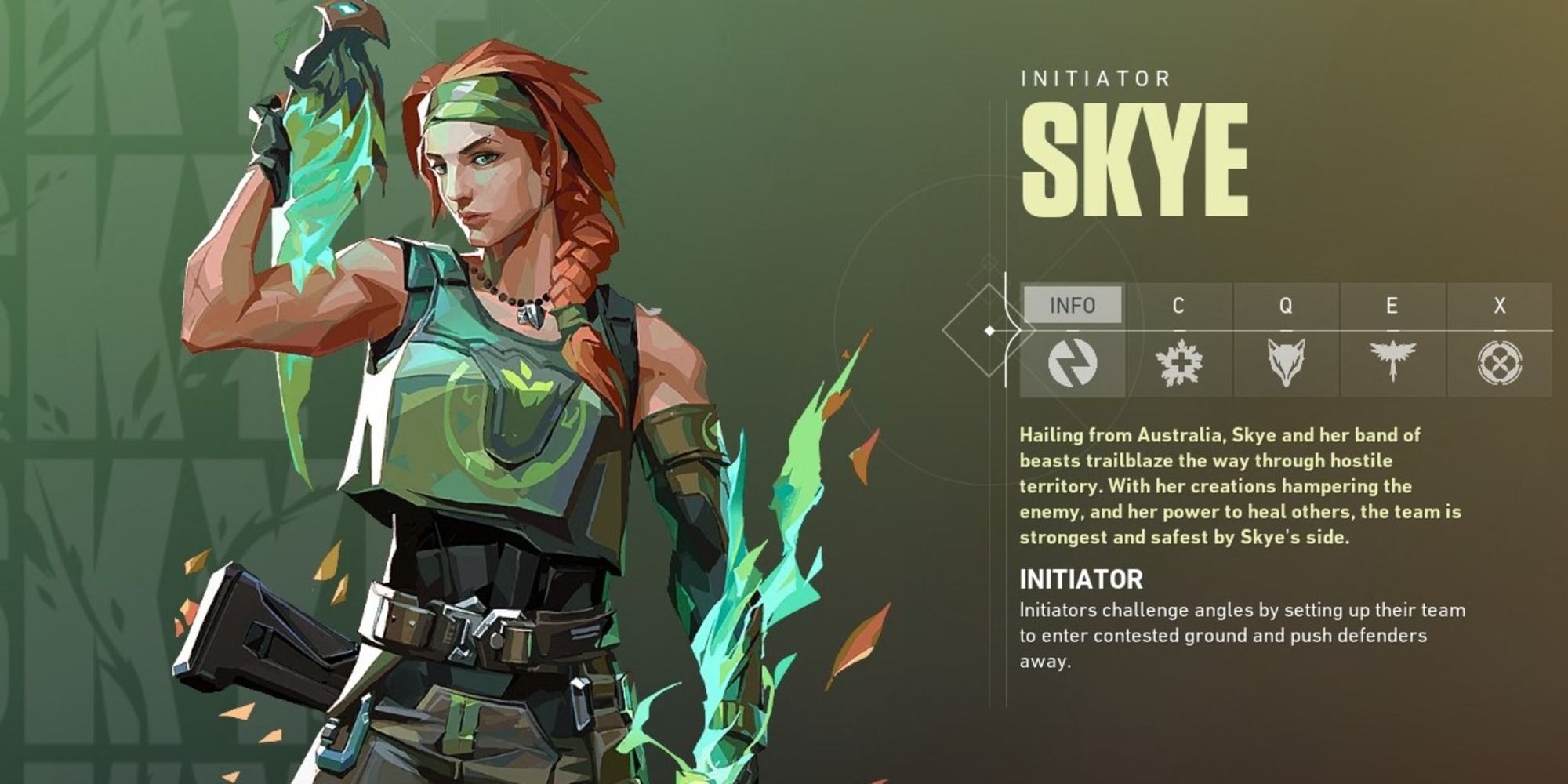 An image of Valorant's Skye agent menu.