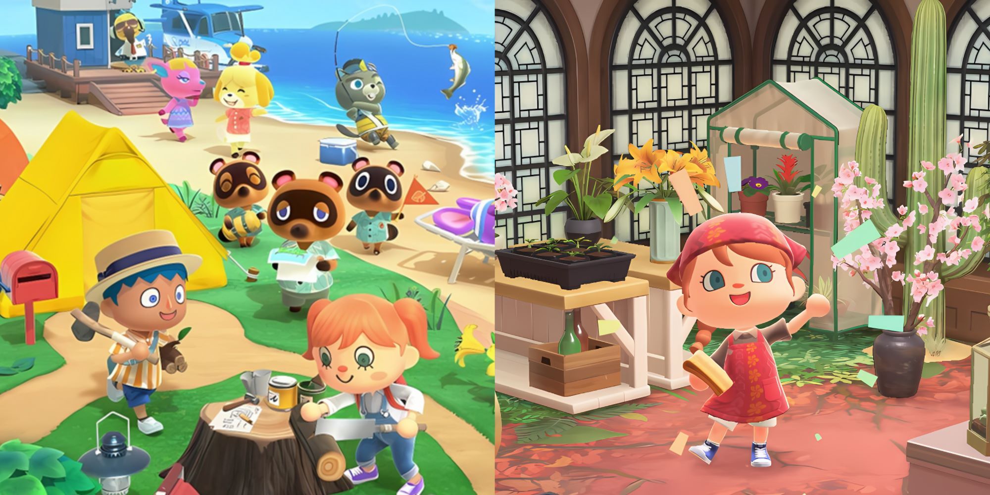 animal crossing new horizons cover with characters and character changing into alternate outfit