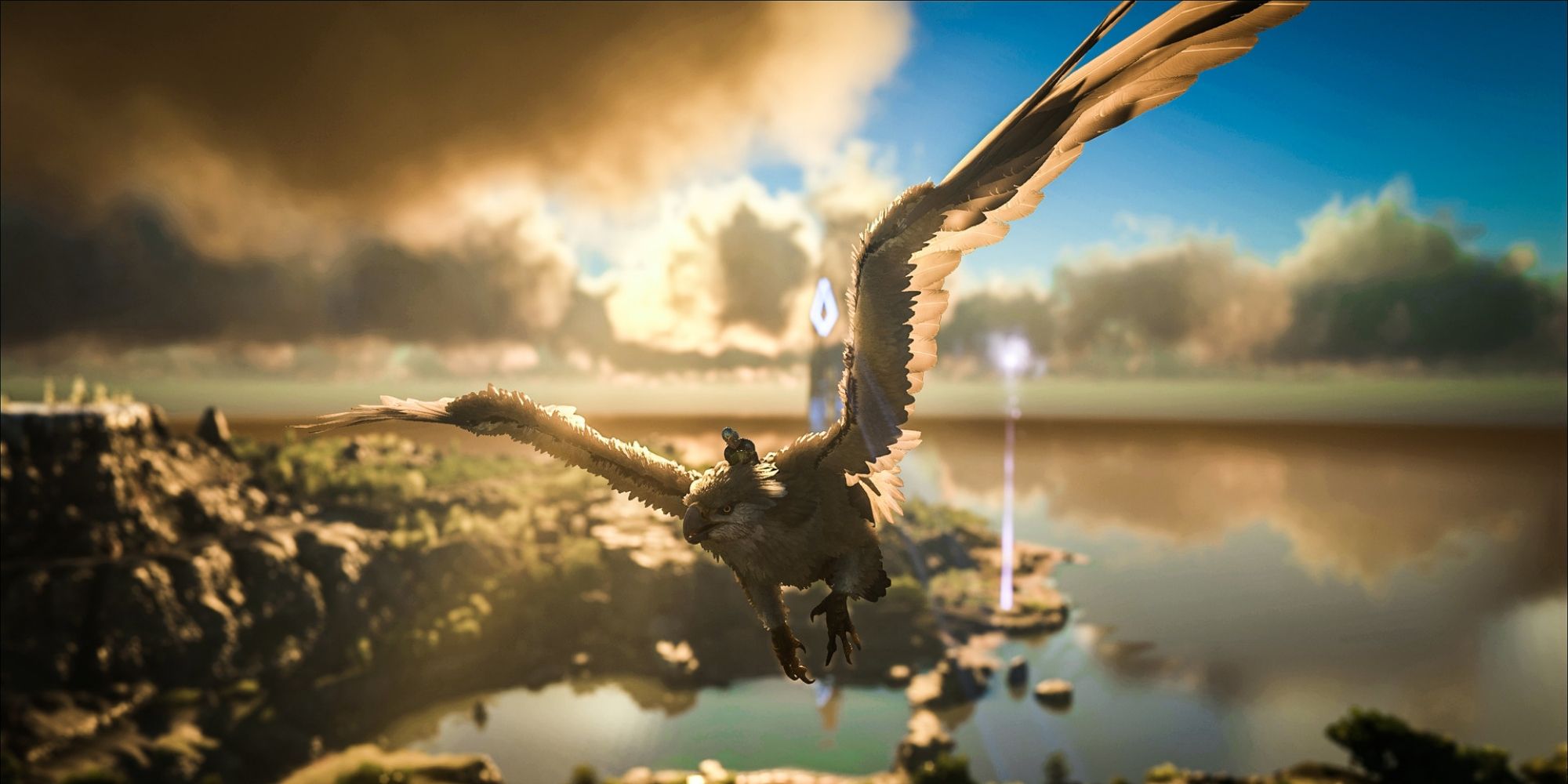 A player rides a flying griffin over the Ragnarok world map