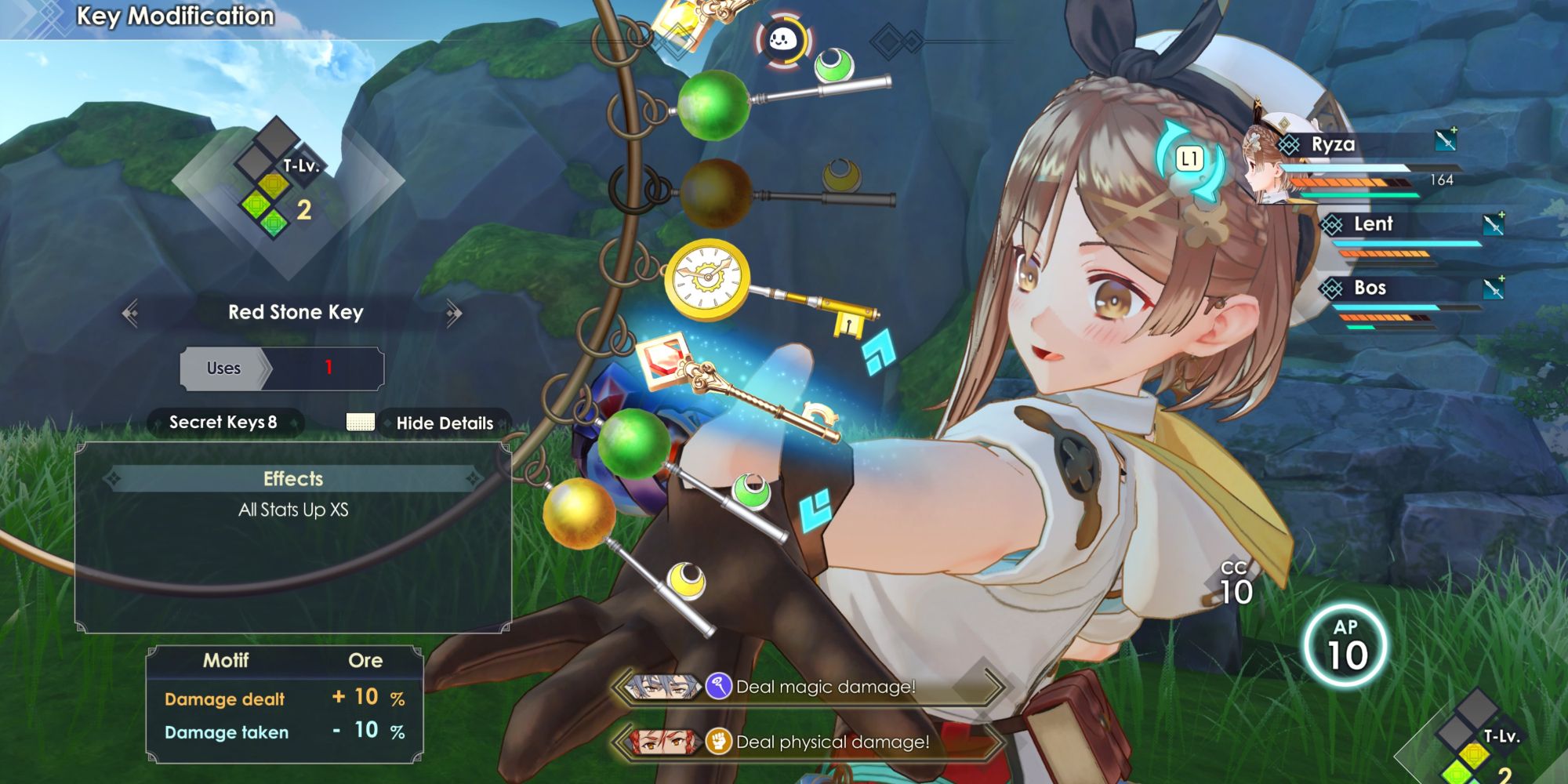 Ryza choosing a Key to use in combat that raises All Stats in Atelier Ryza 3: Alchemist of the End & the Secret Key