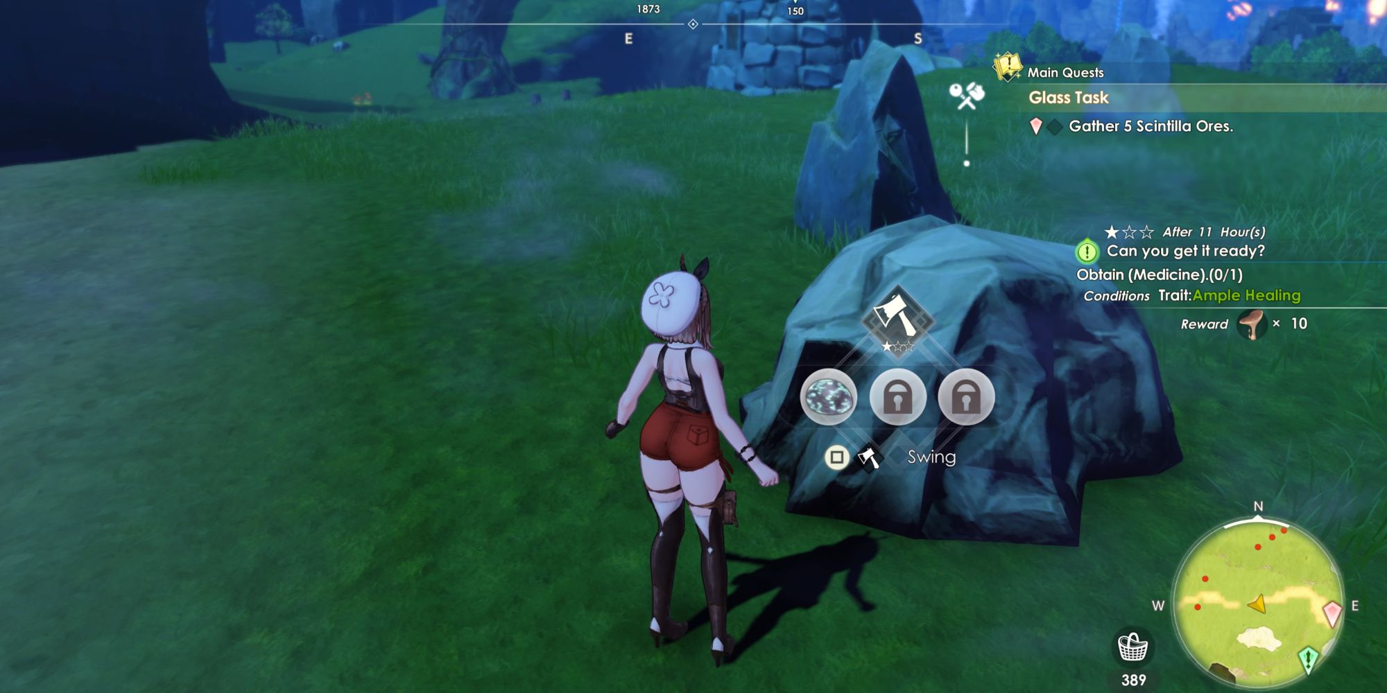Ryza viewing the Materials she will get from the Boulder if she uses the Axe Survival Tool on it in Atelier Ryza 3: Alchemist Of The End & The Secret Key