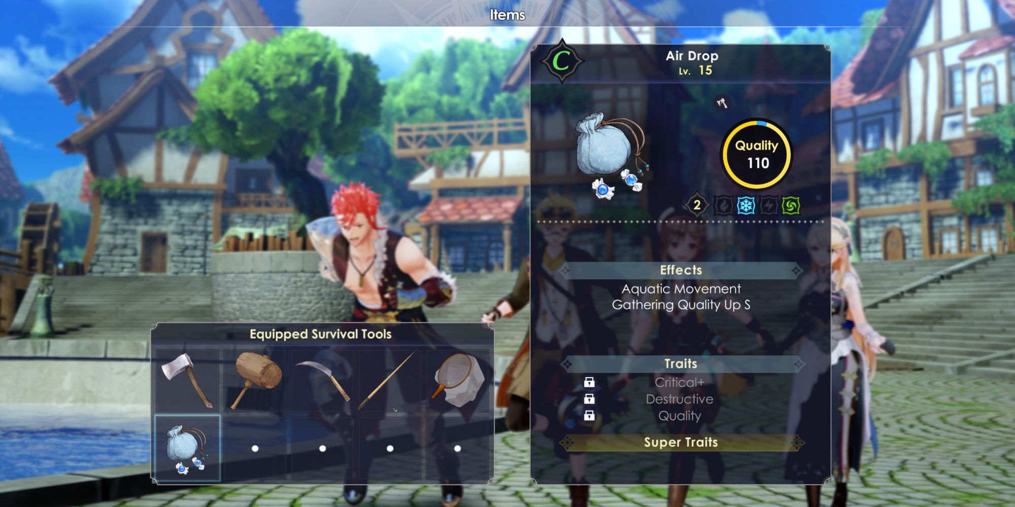 A menu showing an equipped Air Drop Survival Tool in Atelier Ryza 3: Alchemist Of The End & The Secret Key
