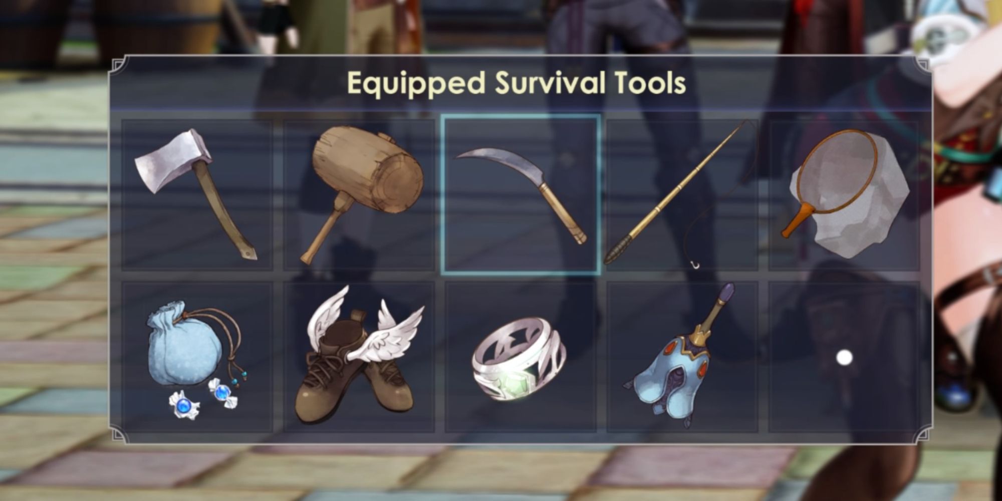 An image showcasing the currently equipped Survival Tools in Atelier Ryza 3: Alchemist Of The End & The Secret Key