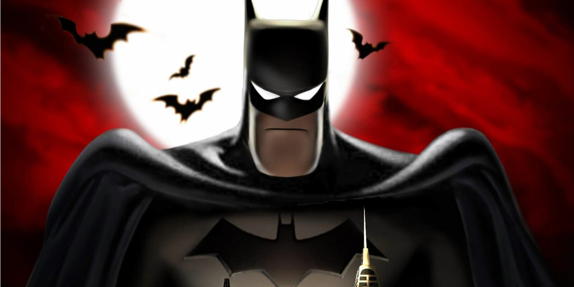 Batman Vengeance cover art: batman looms in front of the moon