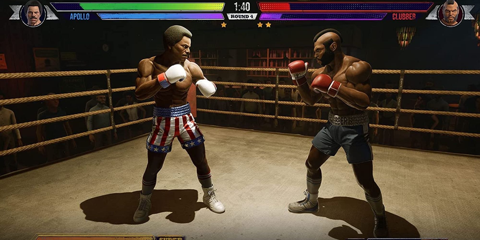 Apollo Creed faces off against Clubber Lang in the ring