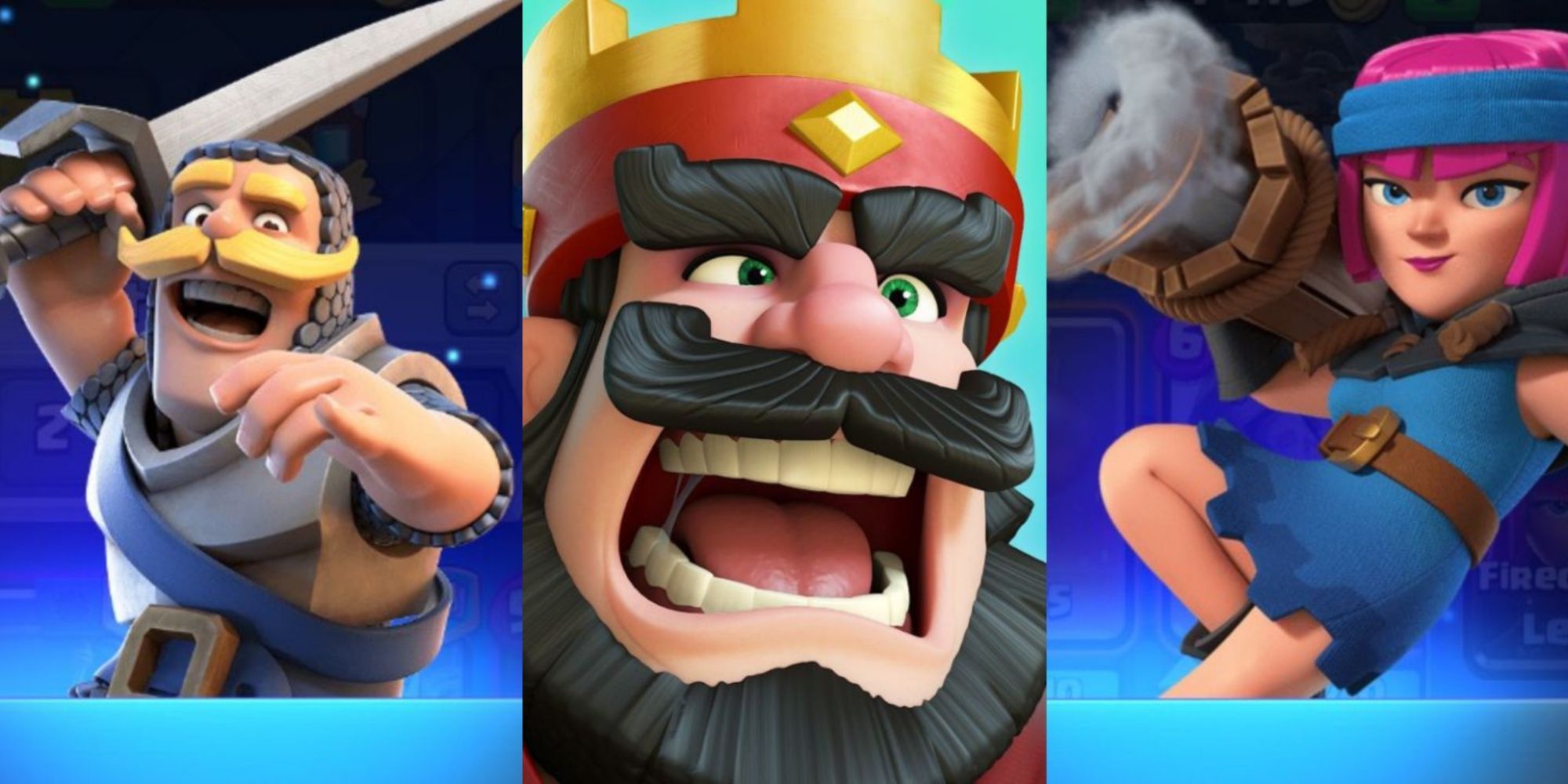 Clash Royale Common Card Collage Featuring the Knight, King, and Firecracker