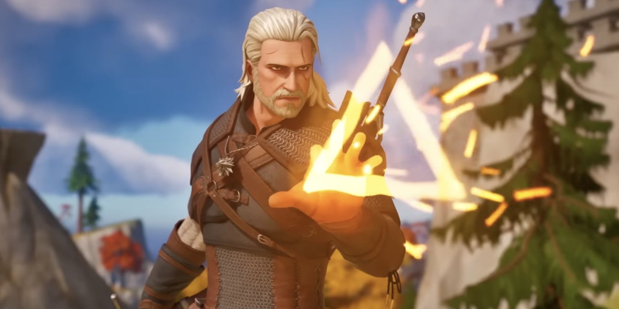 Geralt casts a spell in Fortnite's Witcher Crossover
