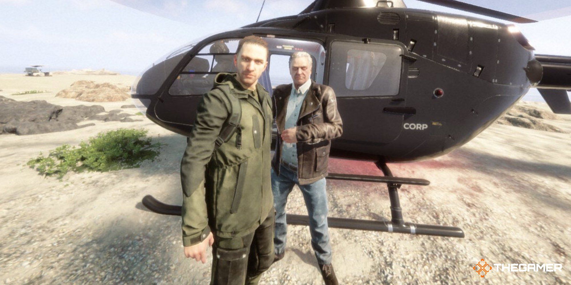 eric and timmy le blanc at the helicopter in sons of the forest