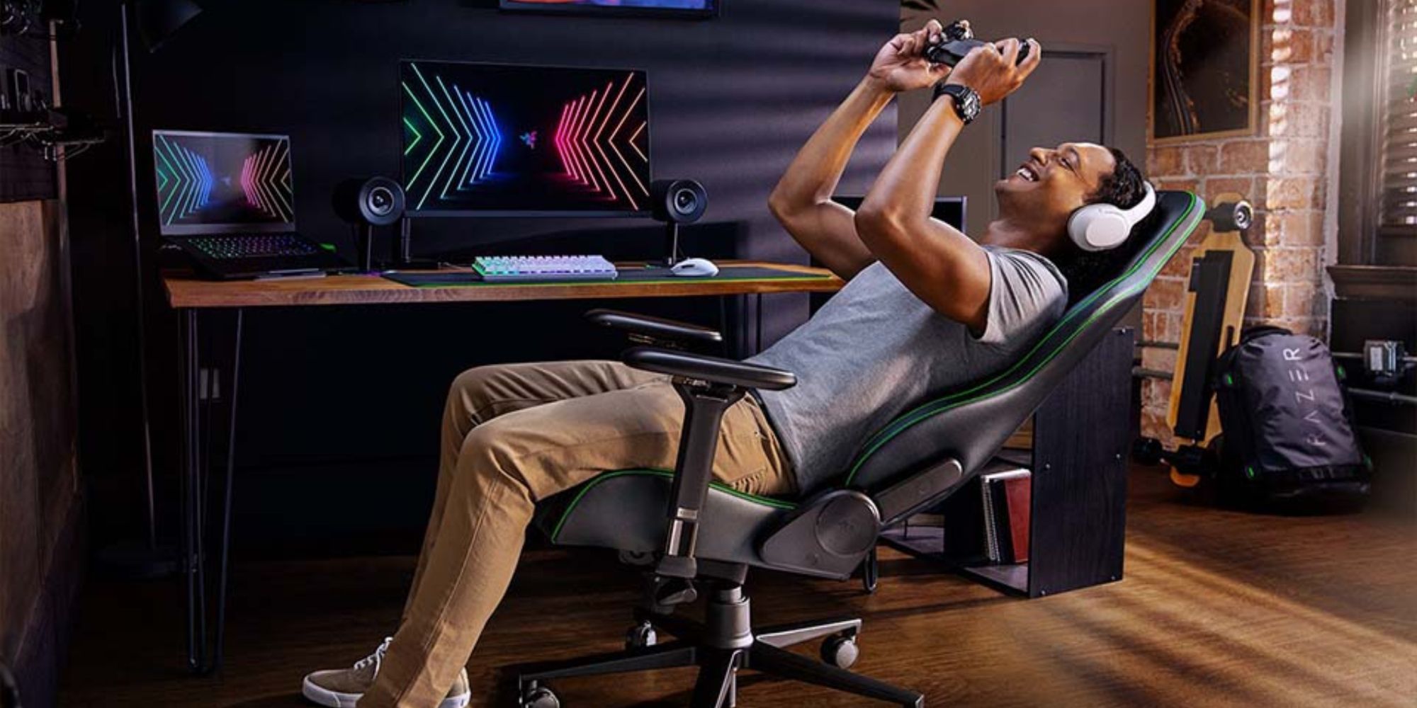 gamer leaning back in a gaming chair