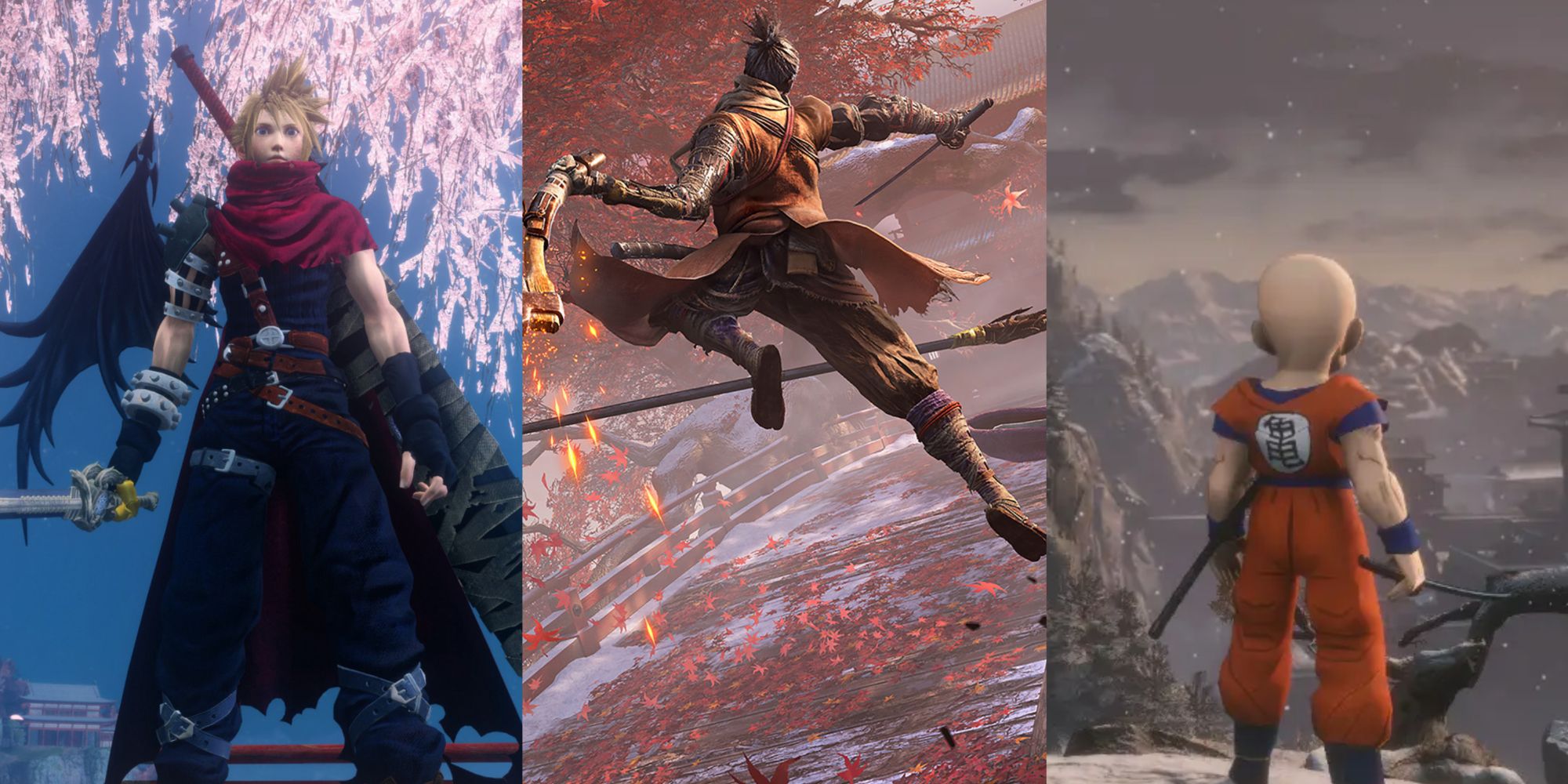 Screenshots showing mods for Sekiro, including Final Fantasy and Dragonball characters