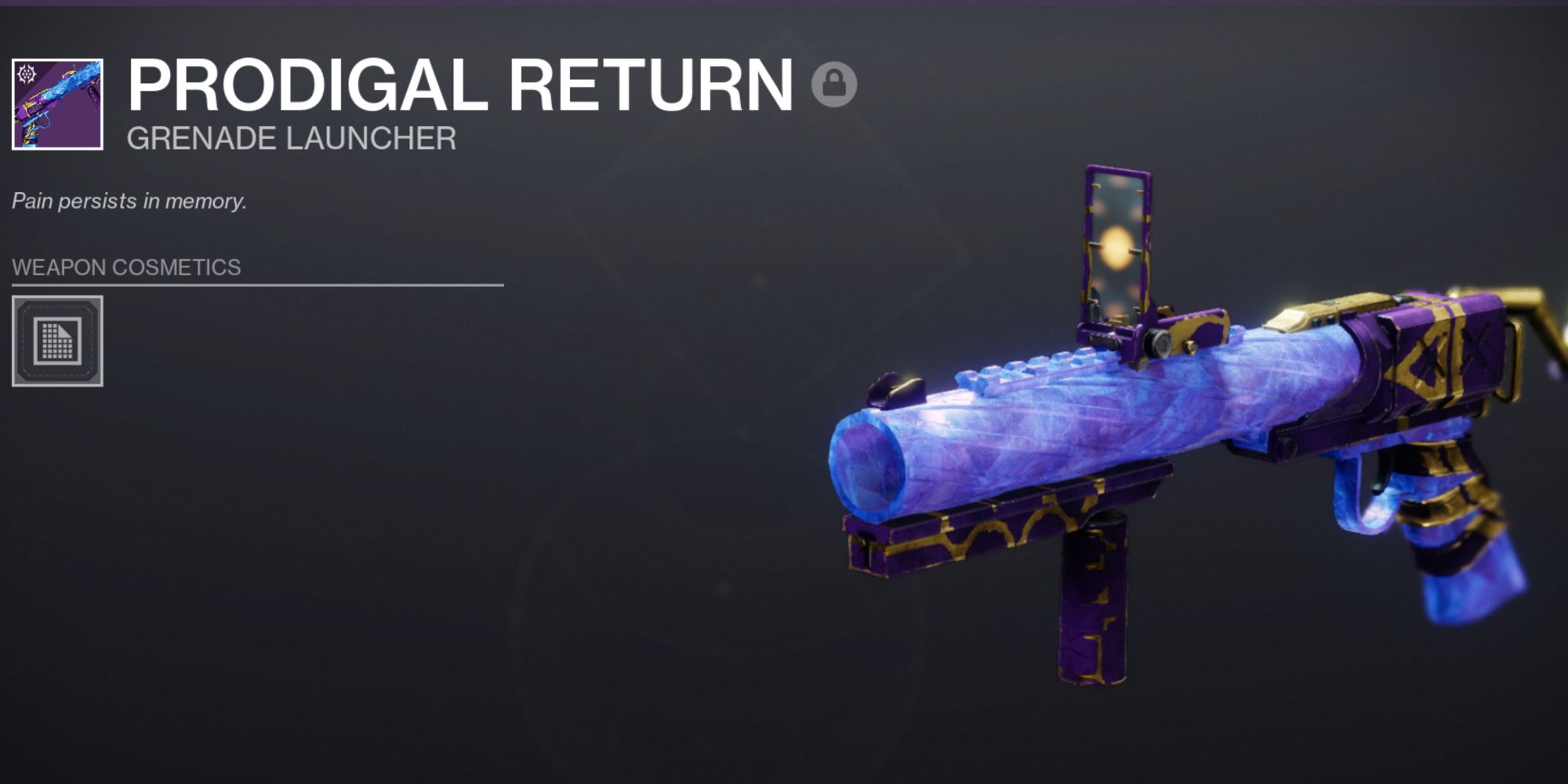 Destiny 2: a purple and gold patterned slim grenade launcher