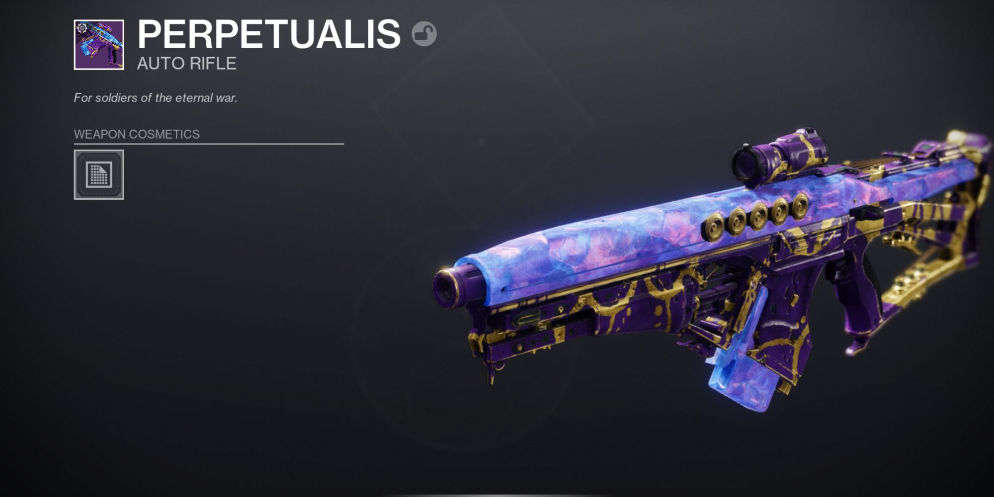 Destiny 2: A purple and gold patterned auto rifle