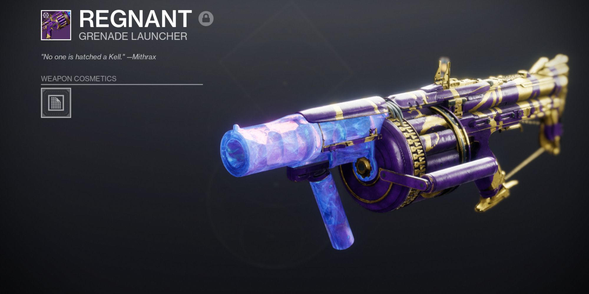 Destiny 2: a purple and gold patterned chunkier grenade launcher