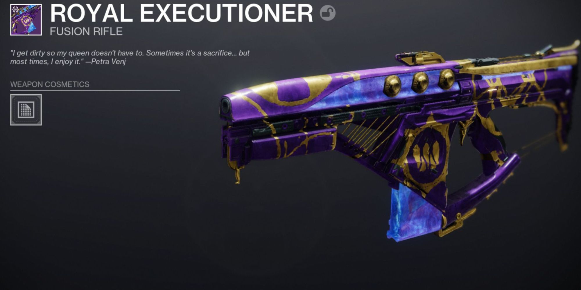 Destiny 2: a purple and gold coated futuristic rifle