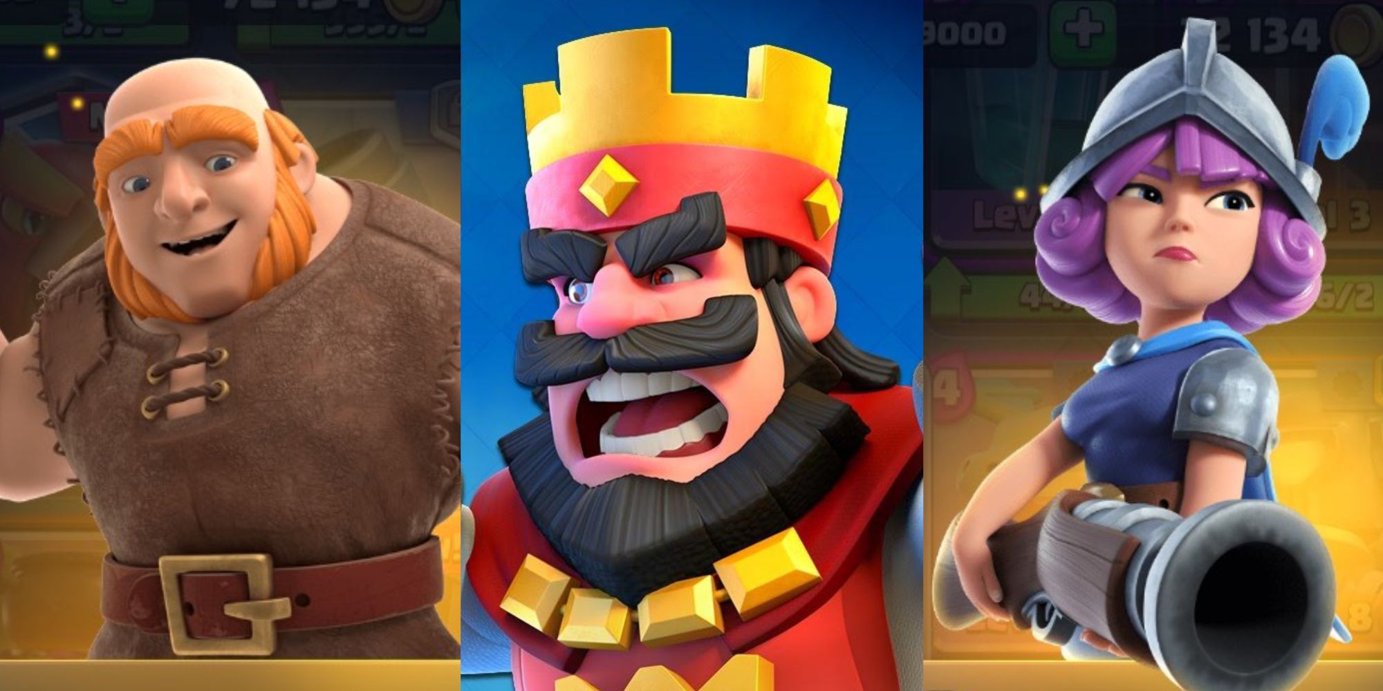 Clash Royale Rare Card Collage Featuring Giant, the King, and Musketeer