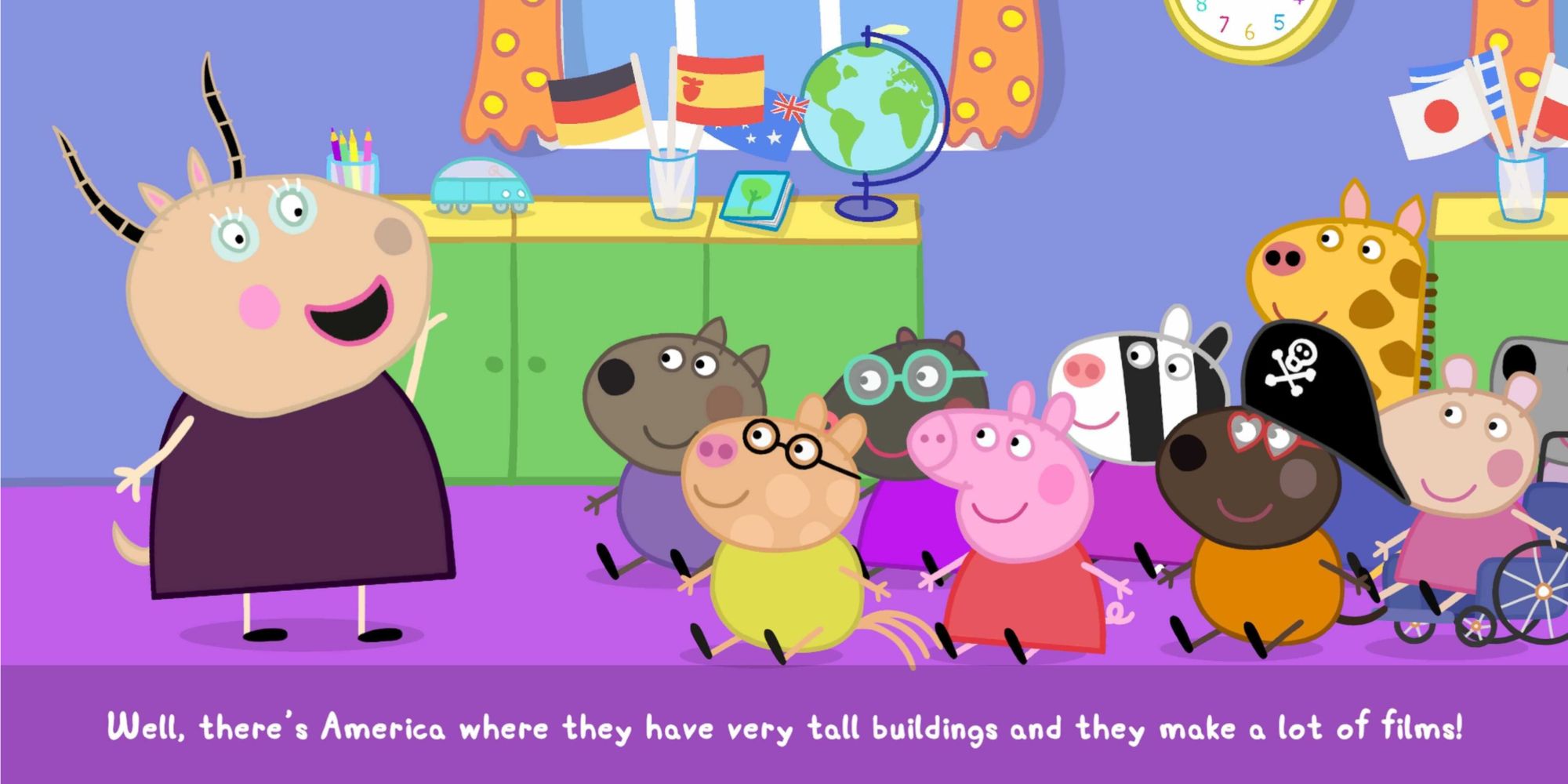 Peppa Pig and other characters in the classroom