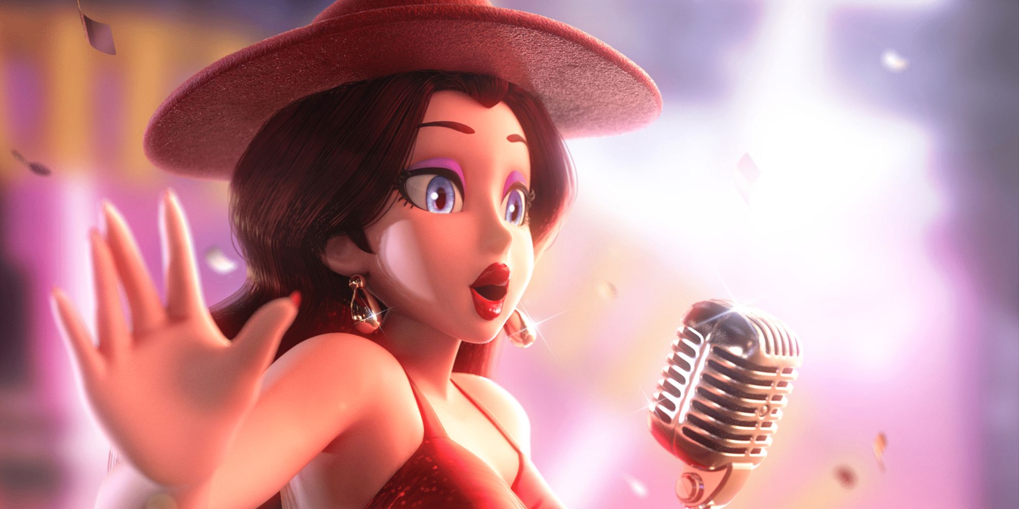 Pauline Singing Into A Microphone 