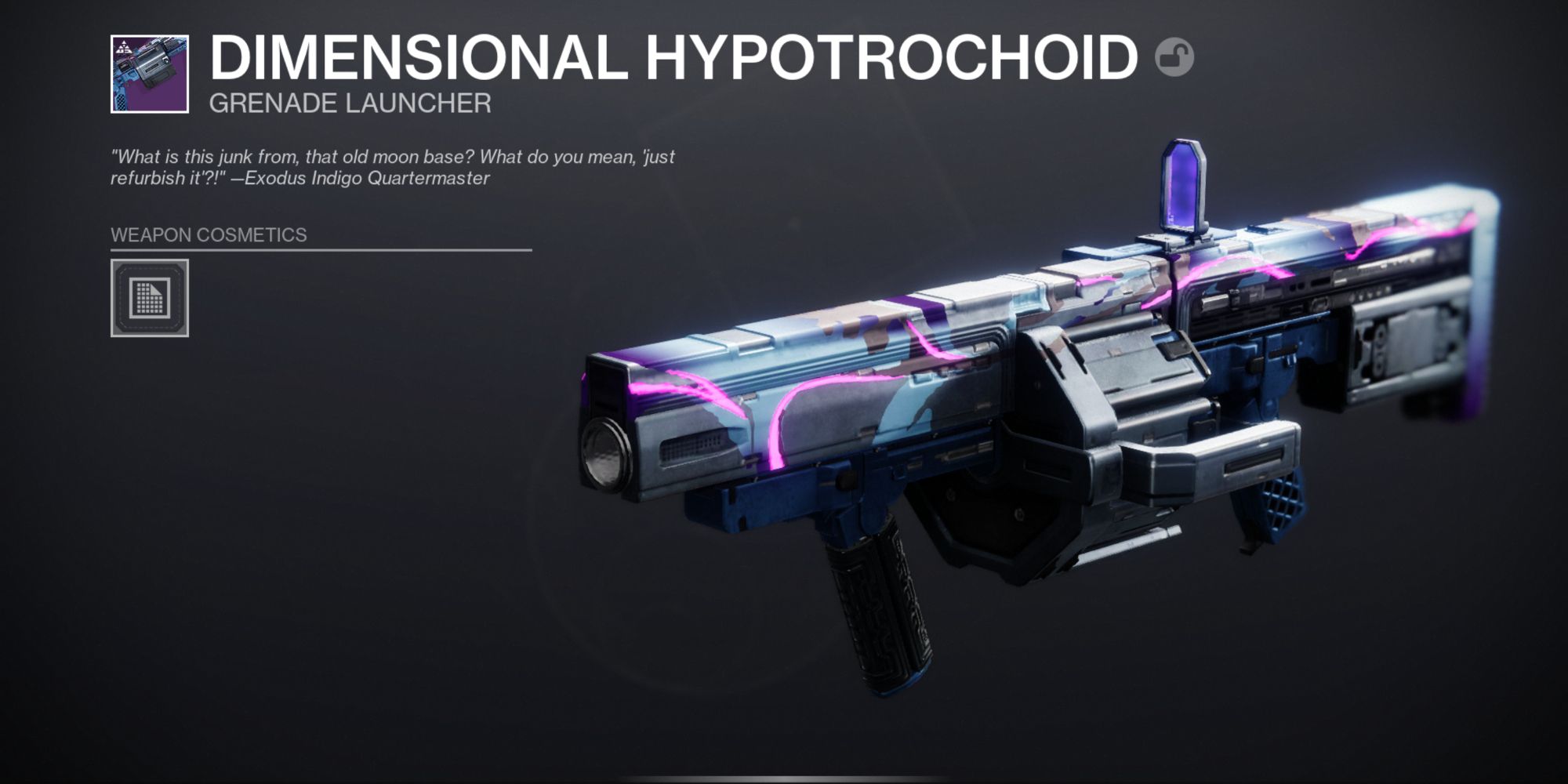 Destiny 2: a heavy-set neon pruple grenade launcher