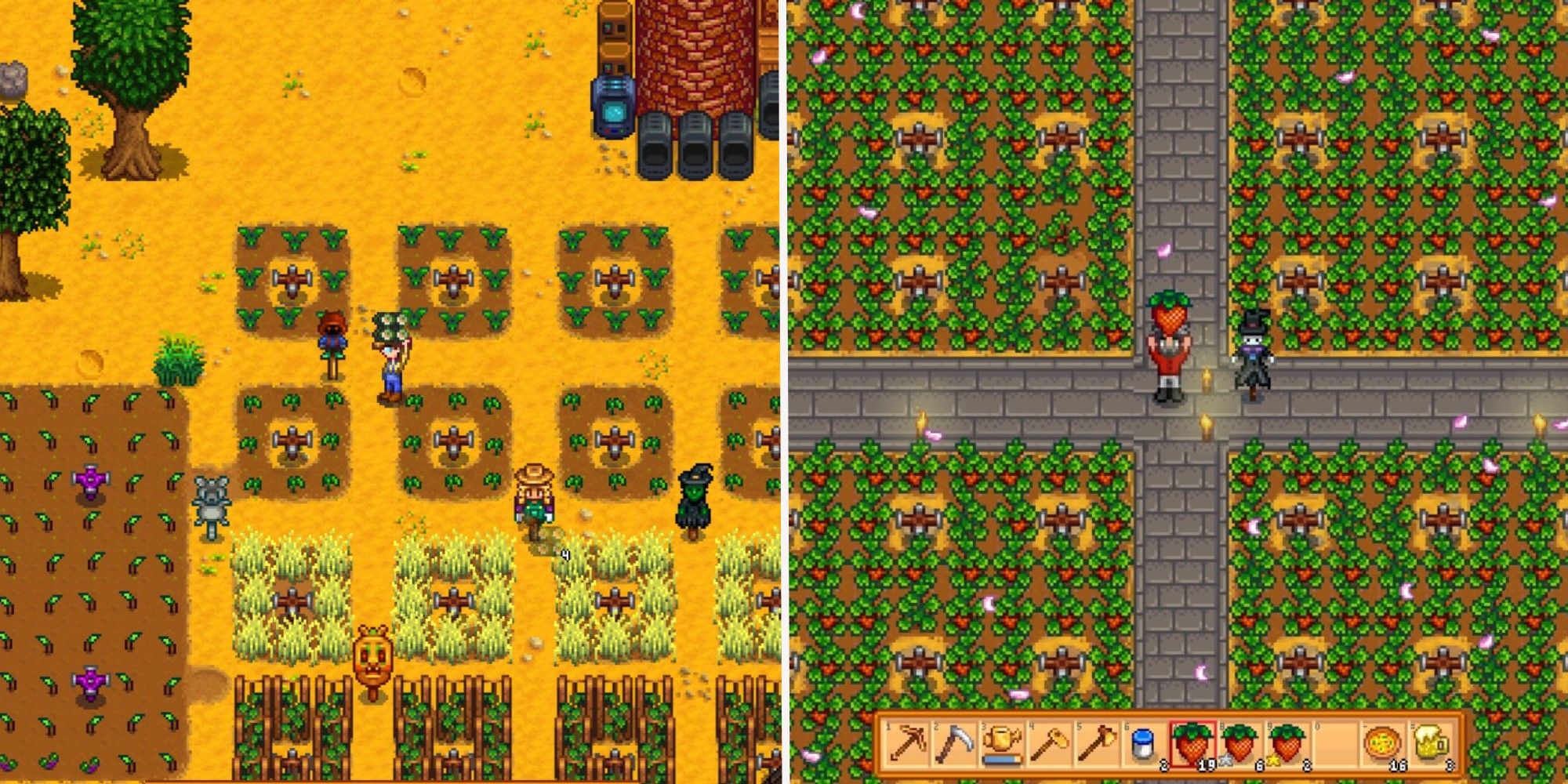 A new farm and a developed farm in Stardew Valley the video game