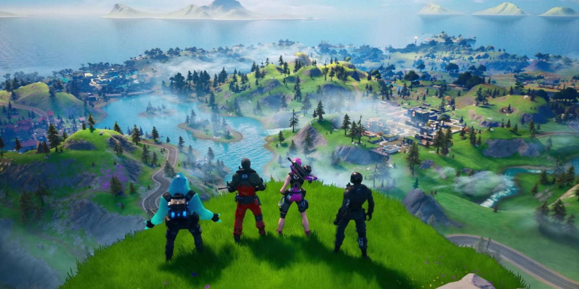 fortnite players looking over an old version of the island