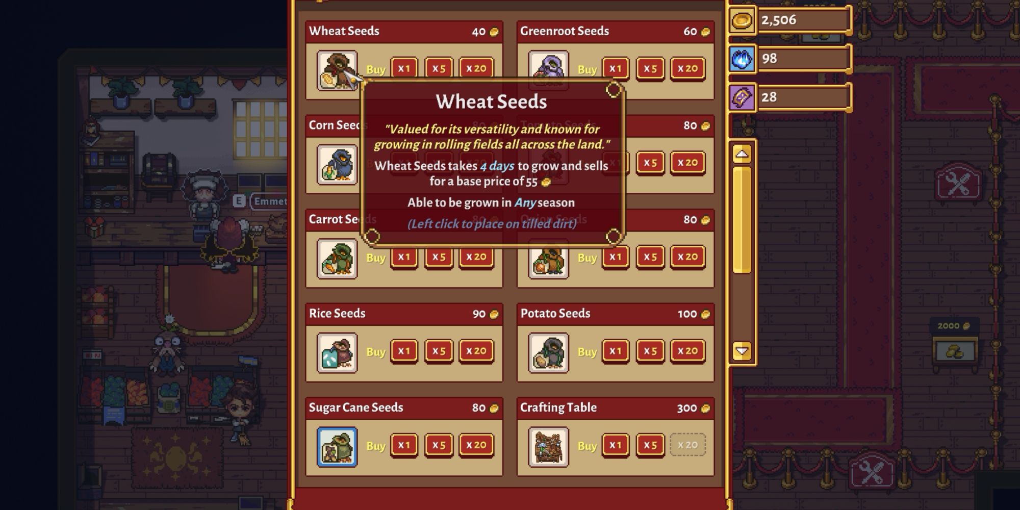 Sun Haven: seed selection featuring wheat seeds