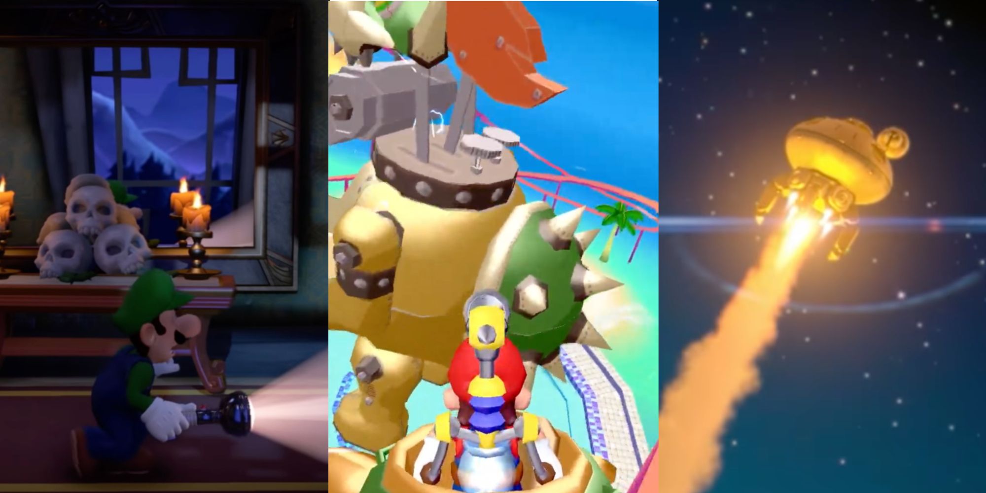 Cover Image for X Nintendo Ride Adaptations We Want To See In Super Nintendo World Featuring Luigi from Luigi's Mansion 3, Mario and FLUDD from Super Mario Sunshine, and the S.S. Drake from Pikmin 3