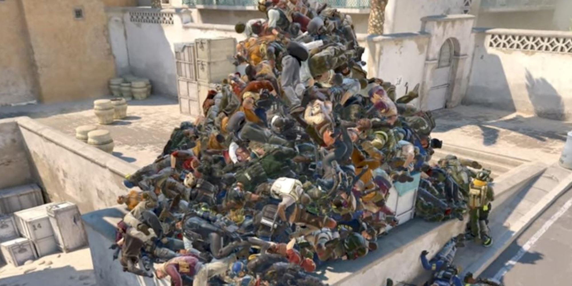 CS2 pile of corpses on Dust 2