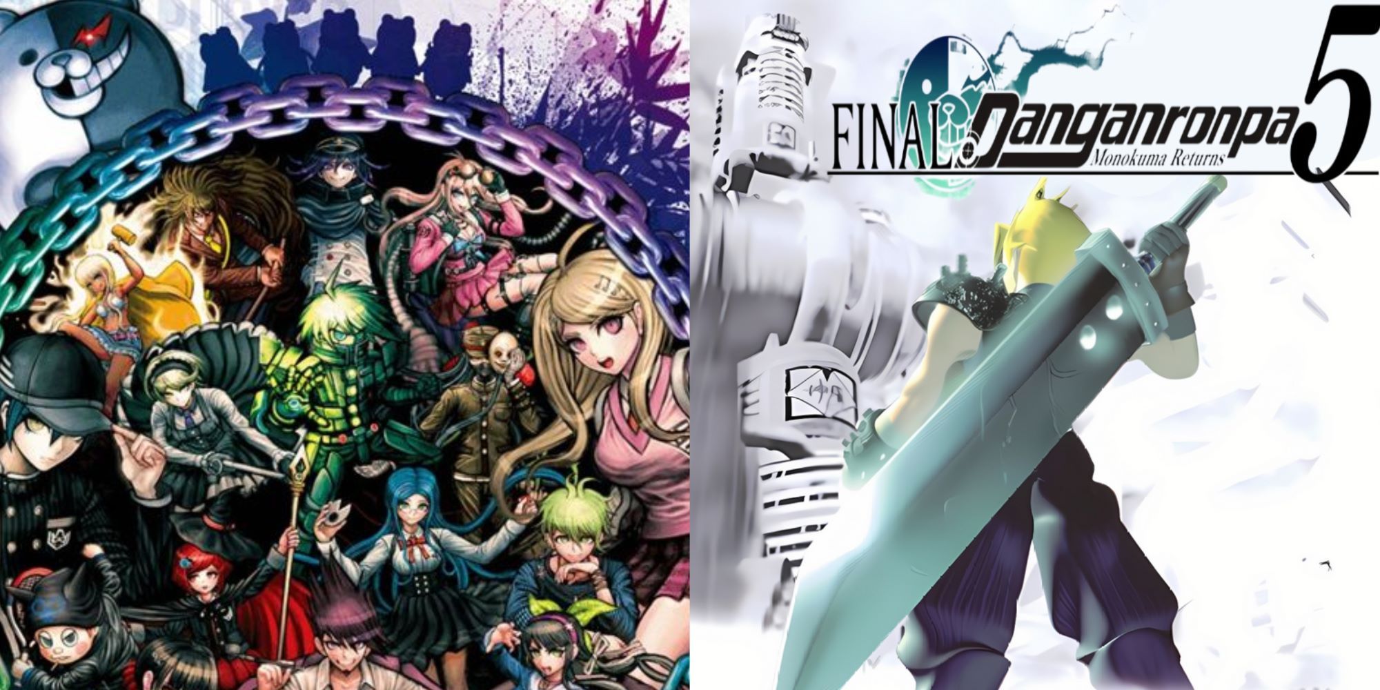 danganronpa v3 cover and final fantasy reference with final fantasy 7 cover art and parody title