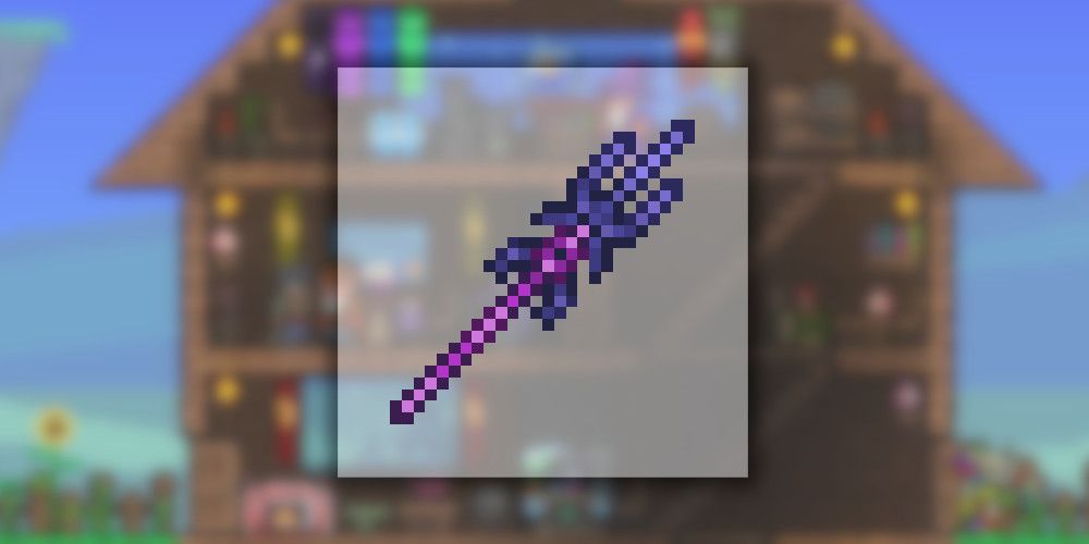 The Dark Lance spear showcased from Terraria.