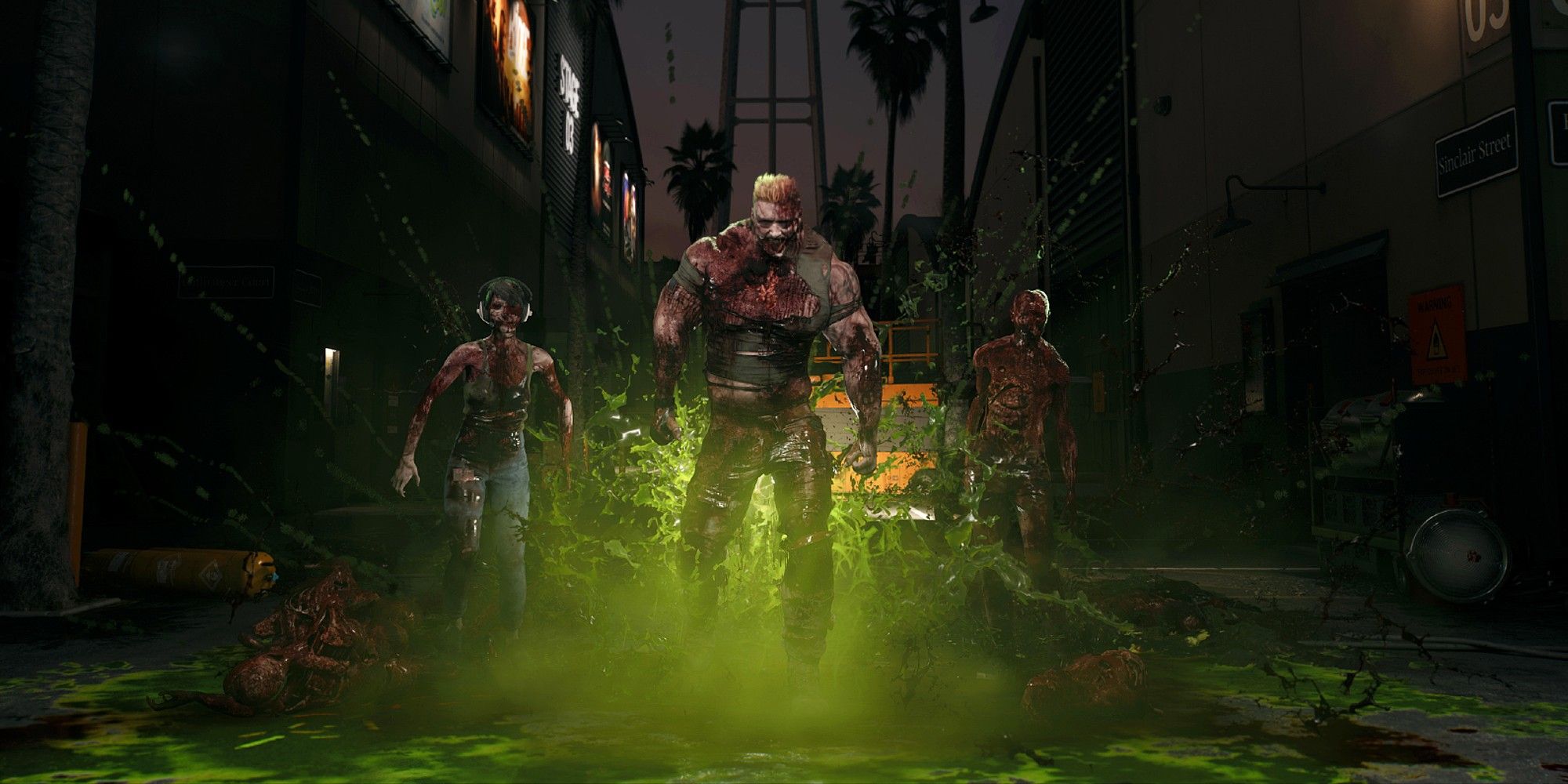 Dead Island 2 Group Of Zombies Standing In Poison Cloud At Night