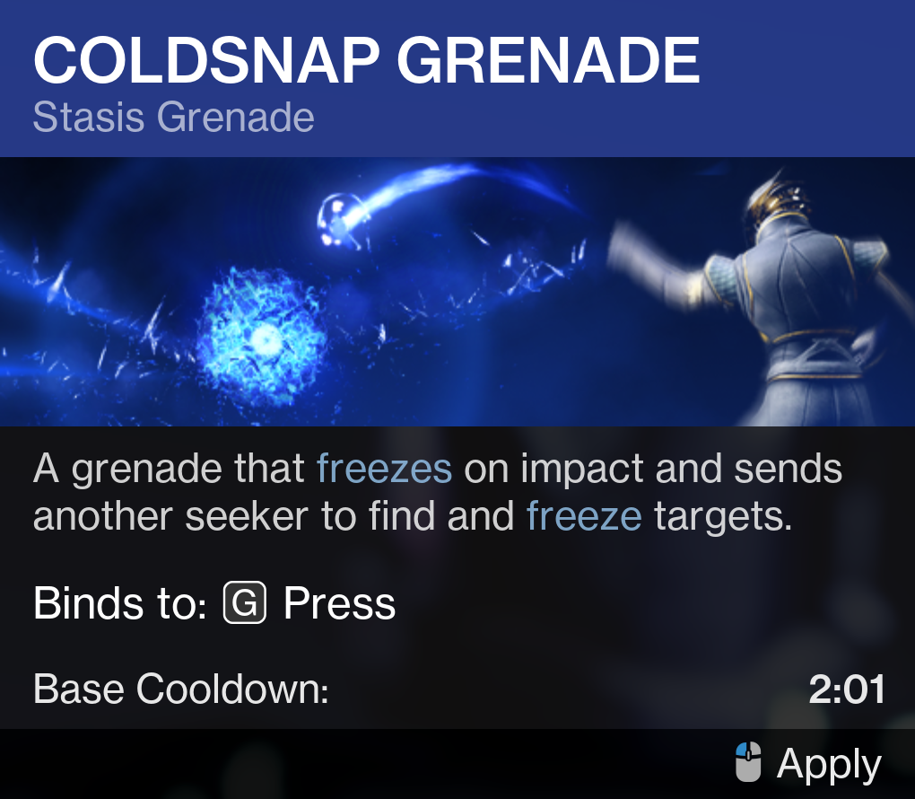 Destiny 2 Coldsnap Grenade Ability Card
