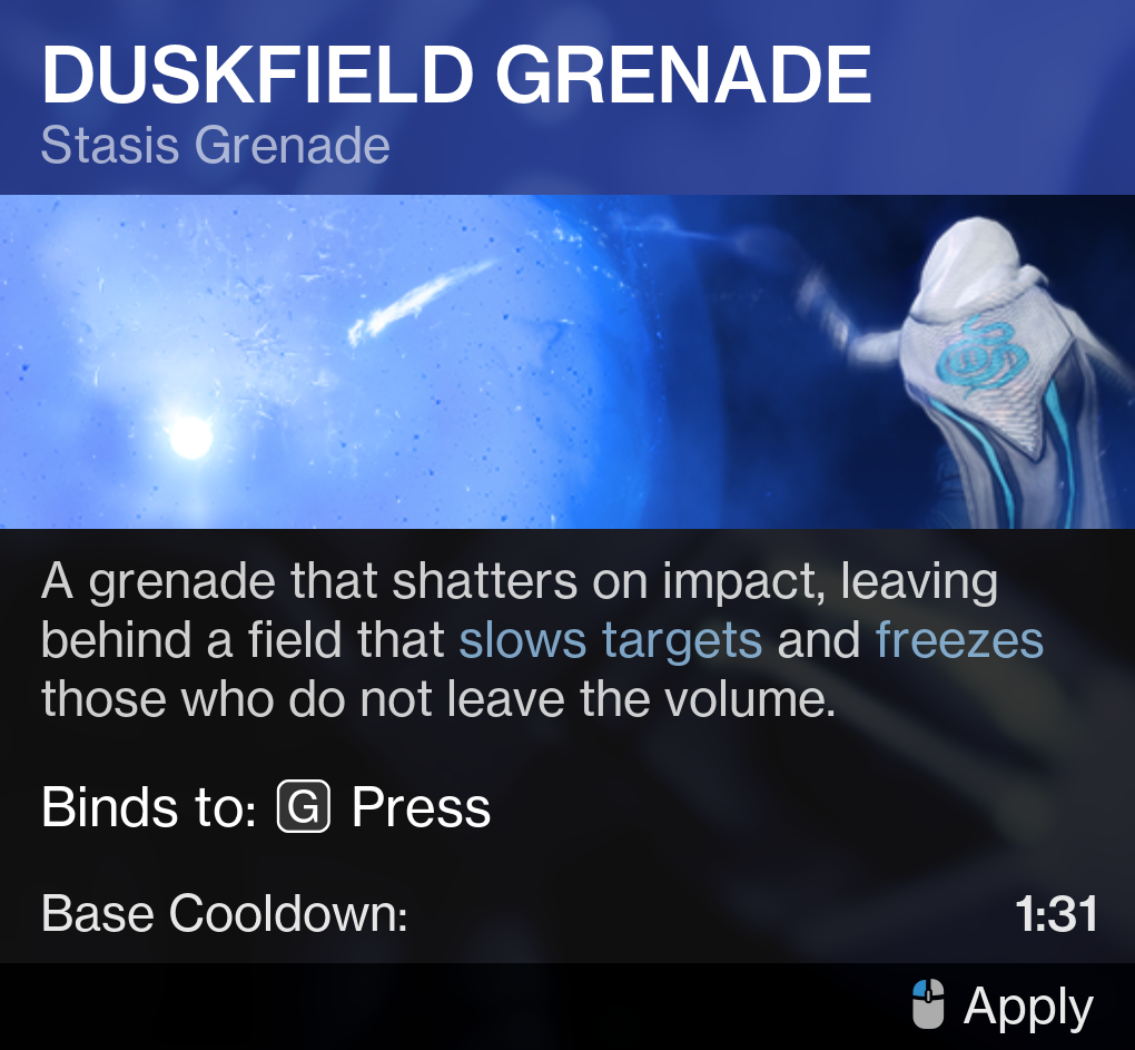 Destiny 2 Duskfield Grenade Ability Card