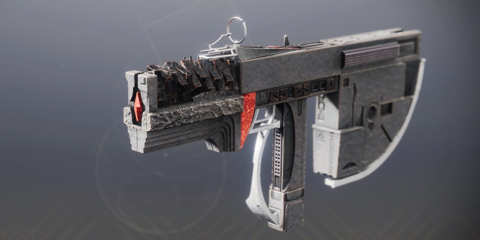 The SMG, Submission with its standard gray and orange shading and animated barrel quivering on a gray background.
