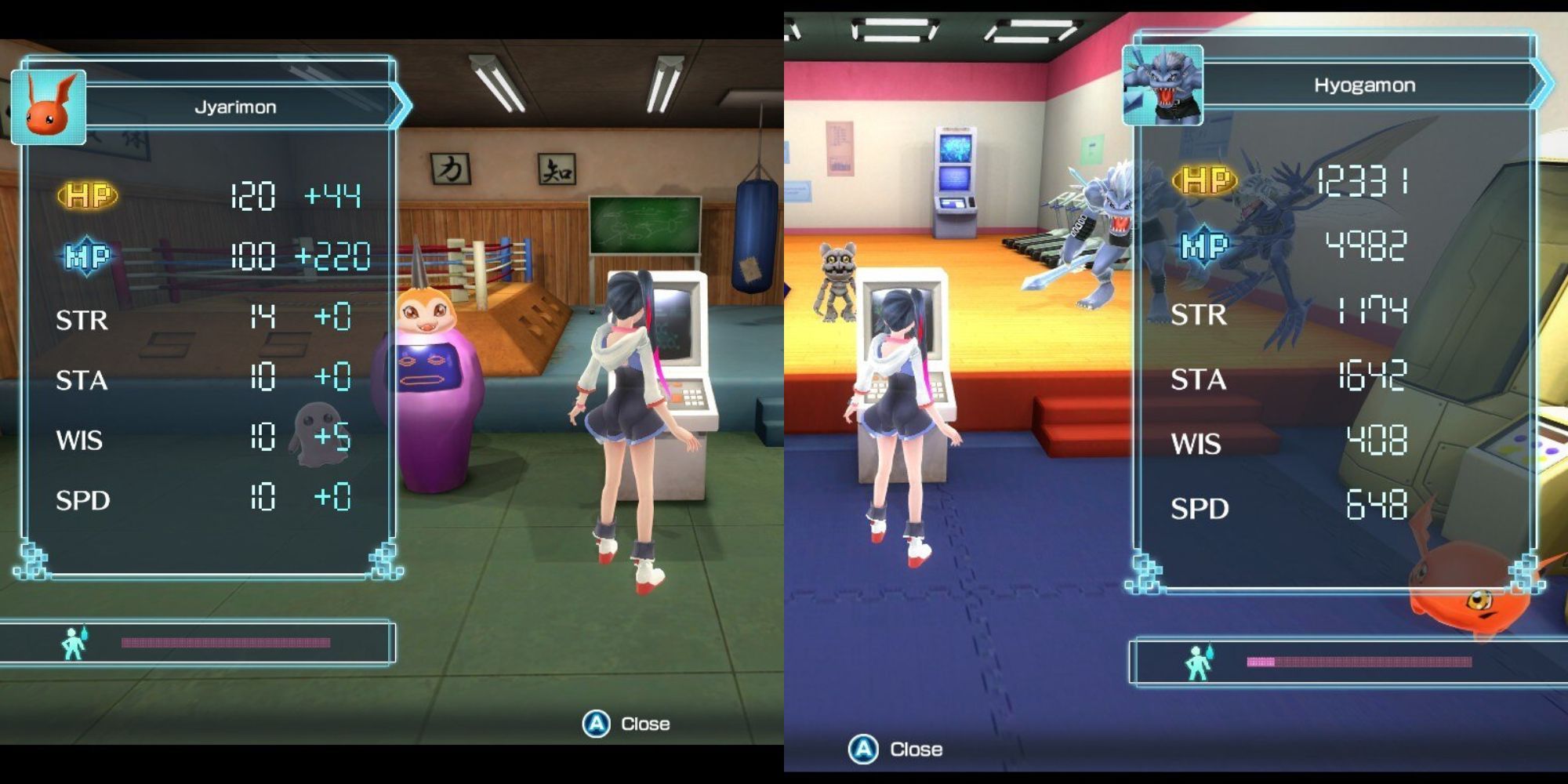 Digimon Training two training scenes side by side
