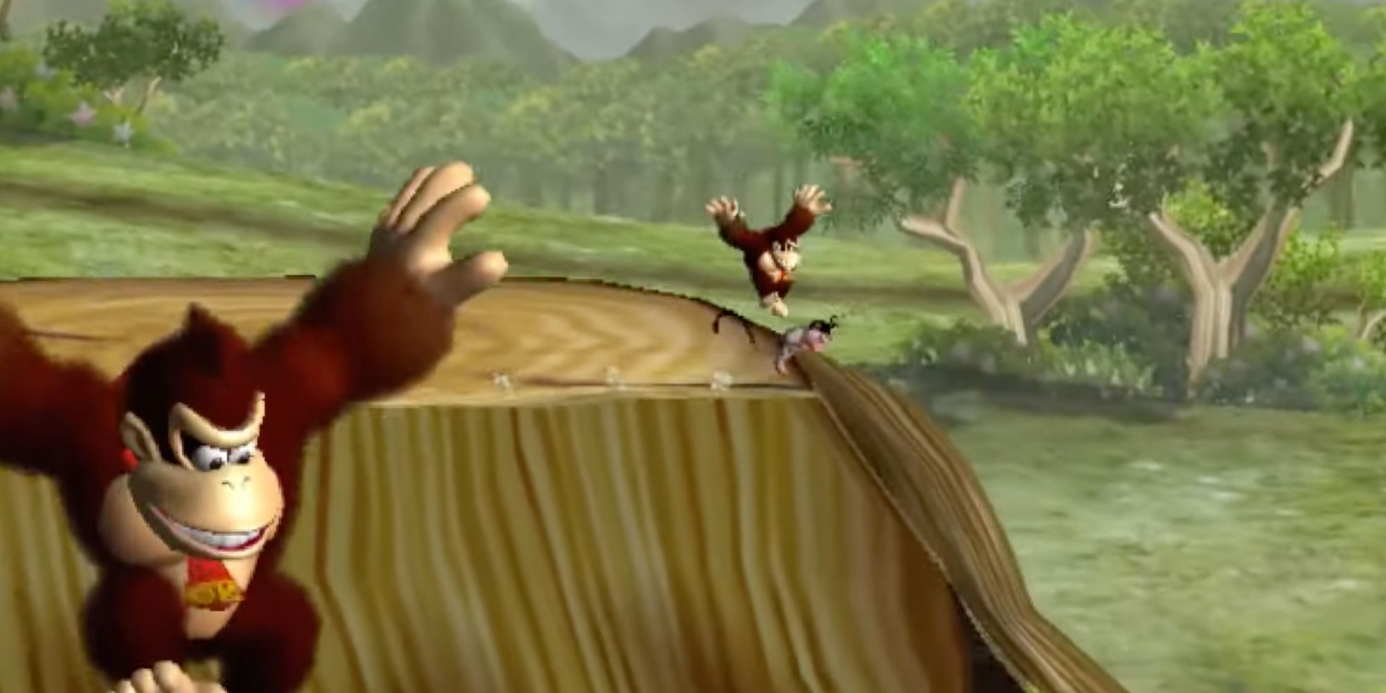 Donkey Kong jumping in Donkey Kong Jungle Beat for the GameCube