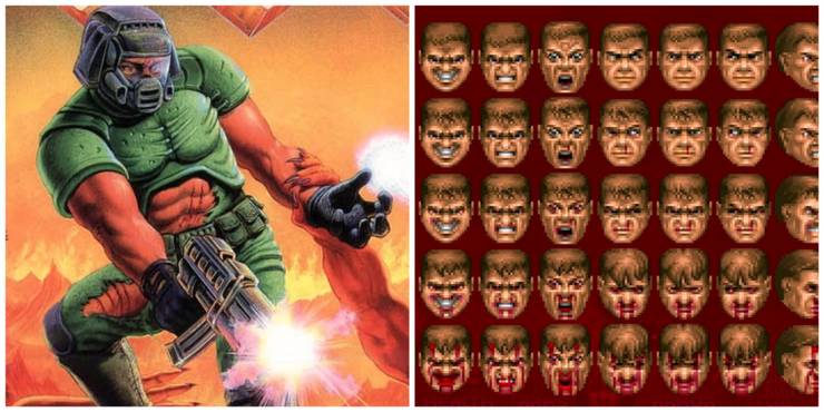Doom - Doomguy on the boxart and Doomguy faces