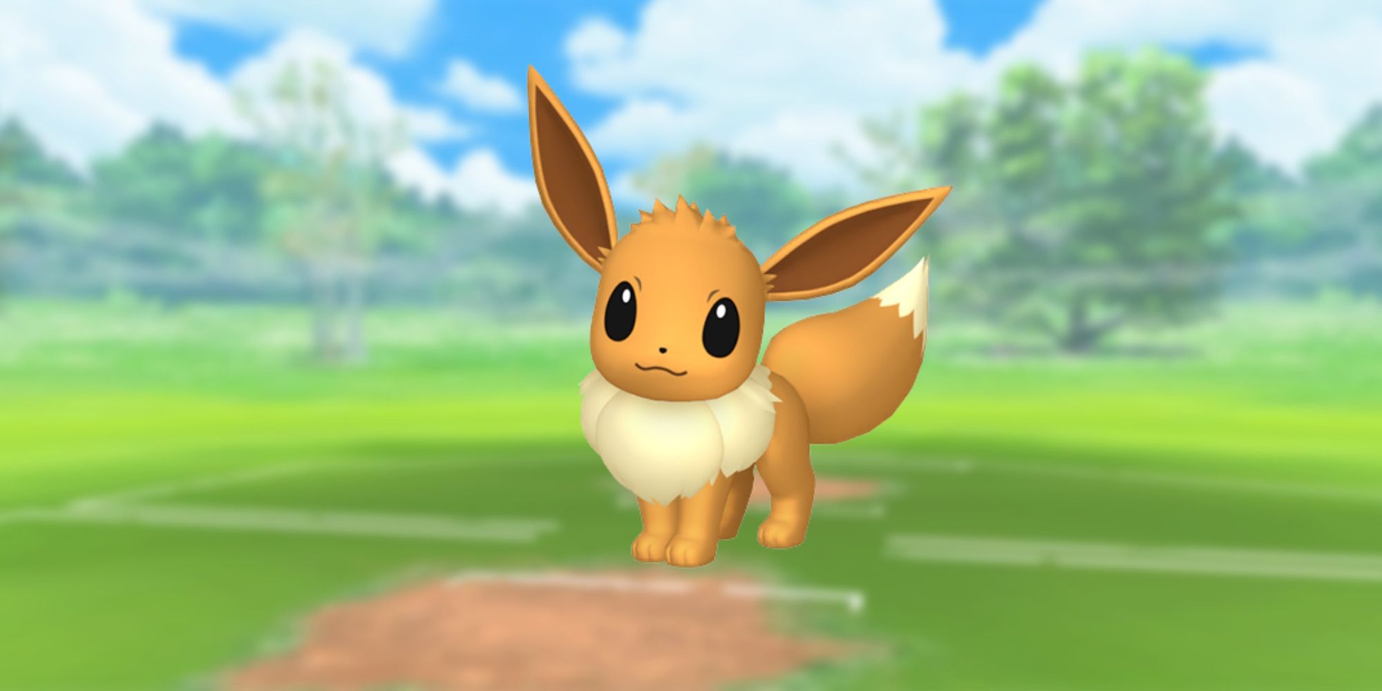 Eevee from Pokemon with the Pokemon Go battlefield as the background