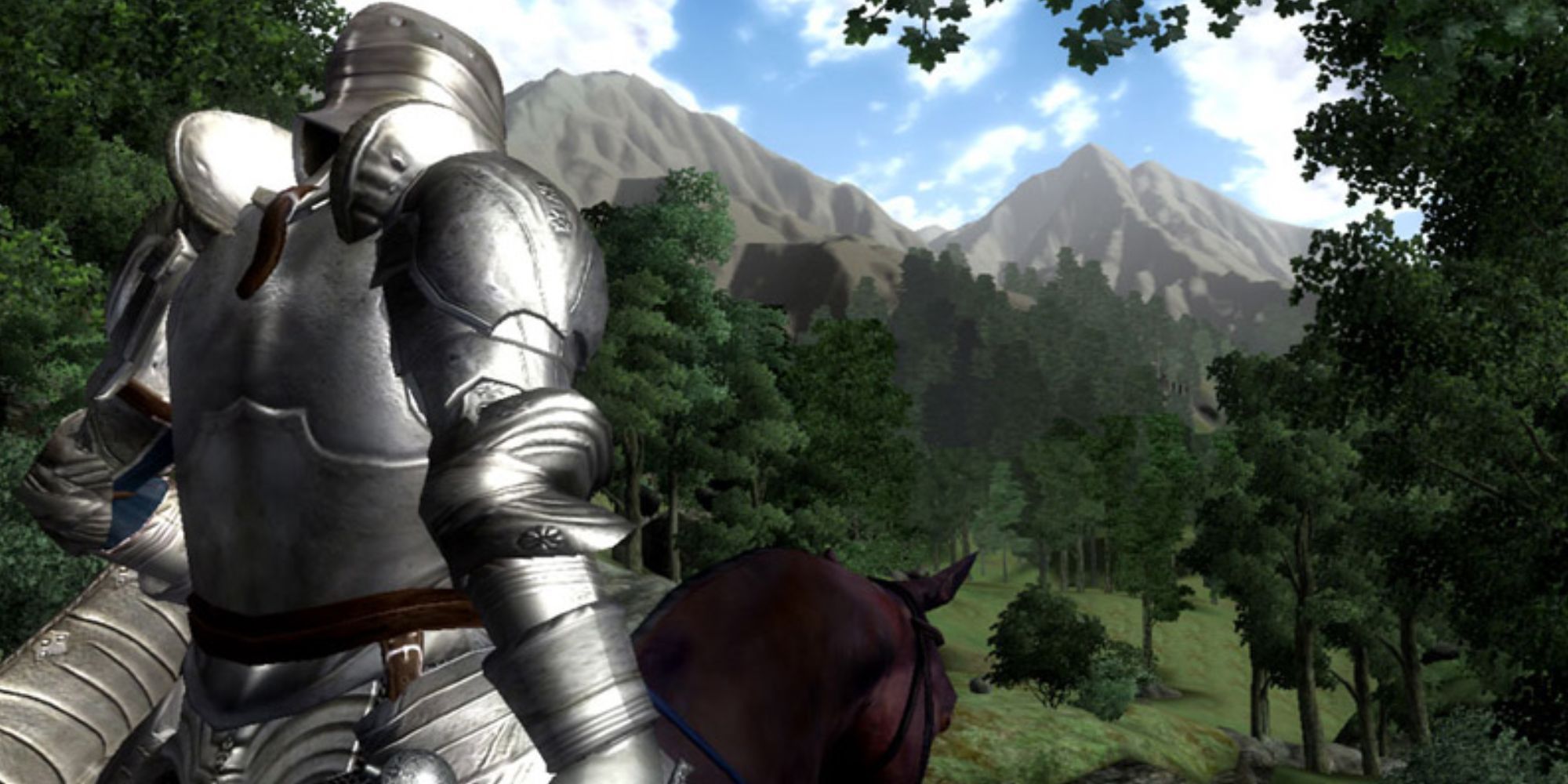 elder-scrolls-oblivion knight on horse looking towards mountains