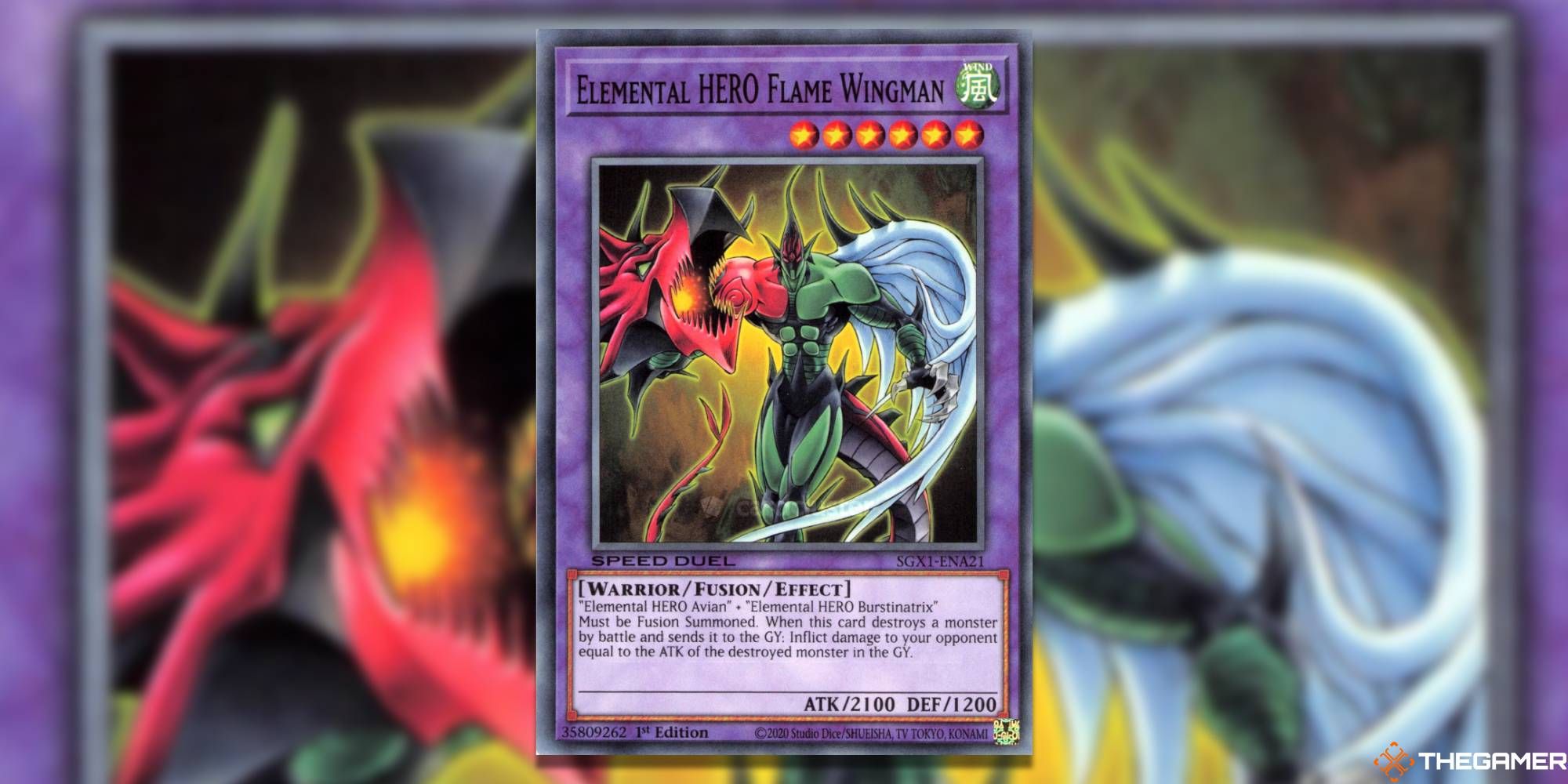 Elemental Hero Flame Flame Wingman Yugioh TCG Card Art.