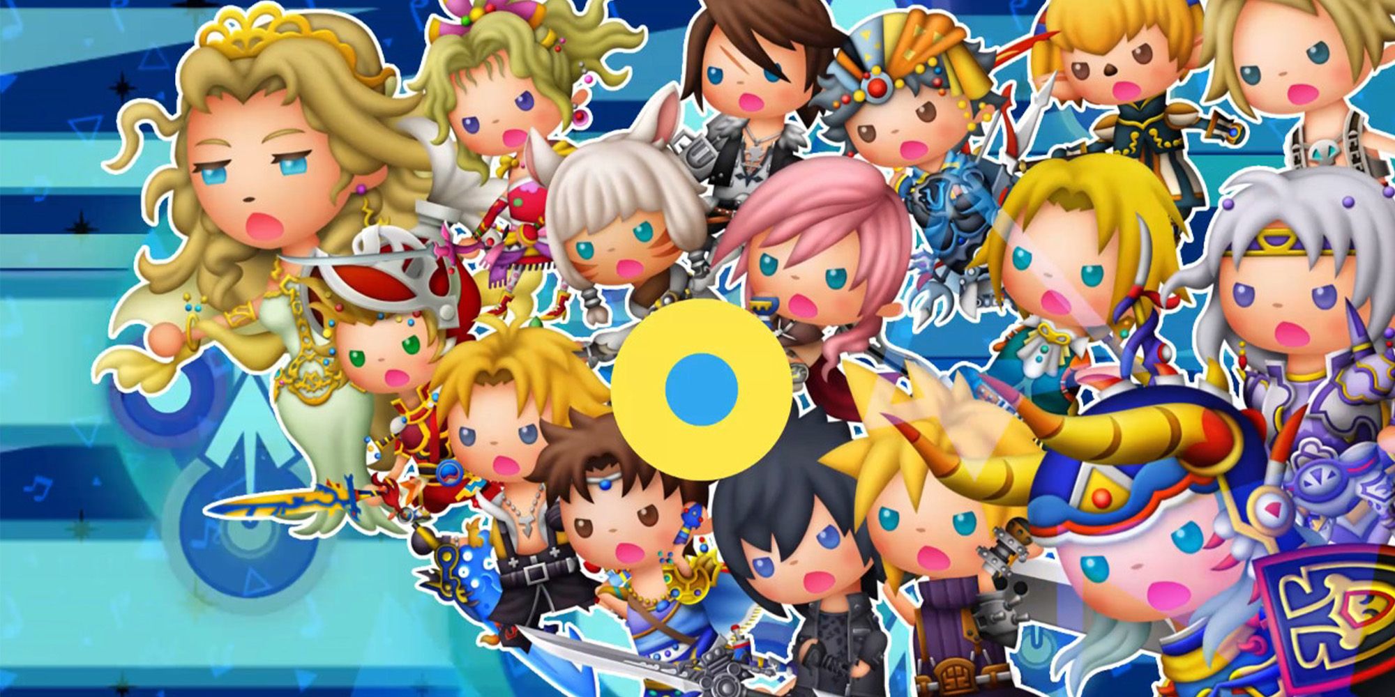 Materia leads Final Fantasy's many protagonists in battle in Theatrhythm: Final Bar Line.