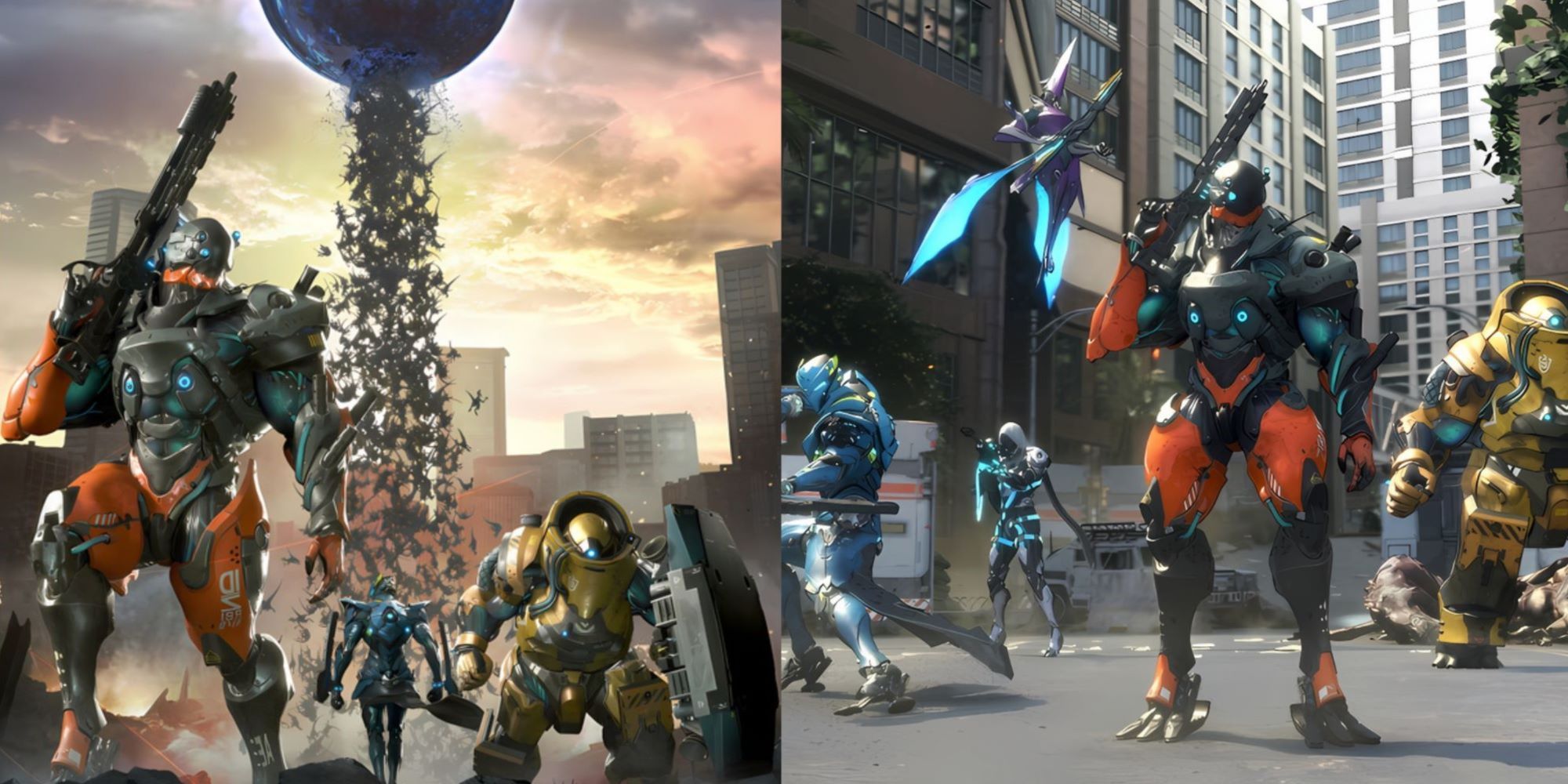 exoprimal cover with exosuits and dinosaur horde and different exosuits in gameplay