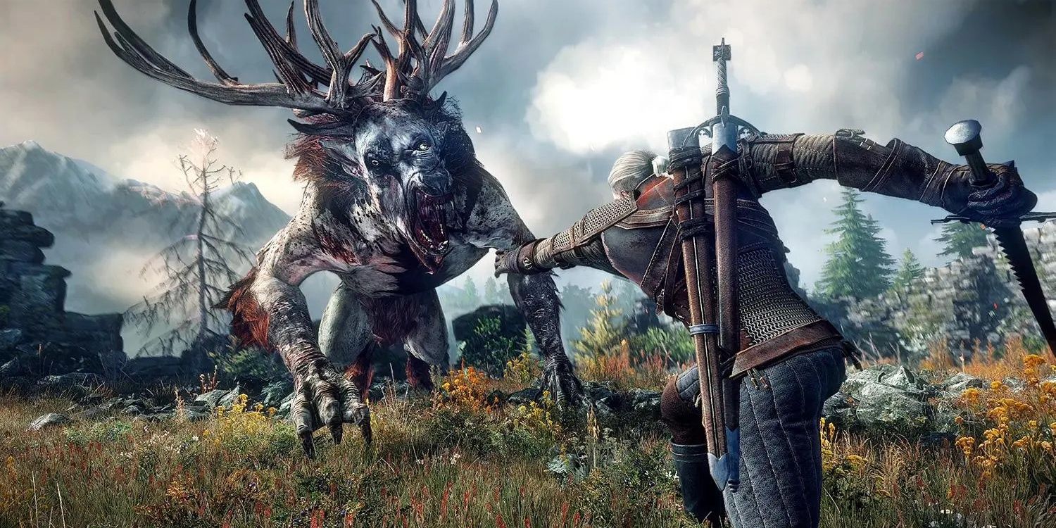 geralt fighting against tree creature the witcher 3