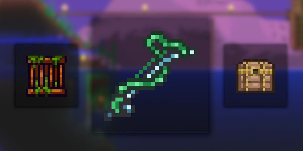 Fiberglass Fishing Pole, Bramble Crate, and Ivy Chest From Terraria