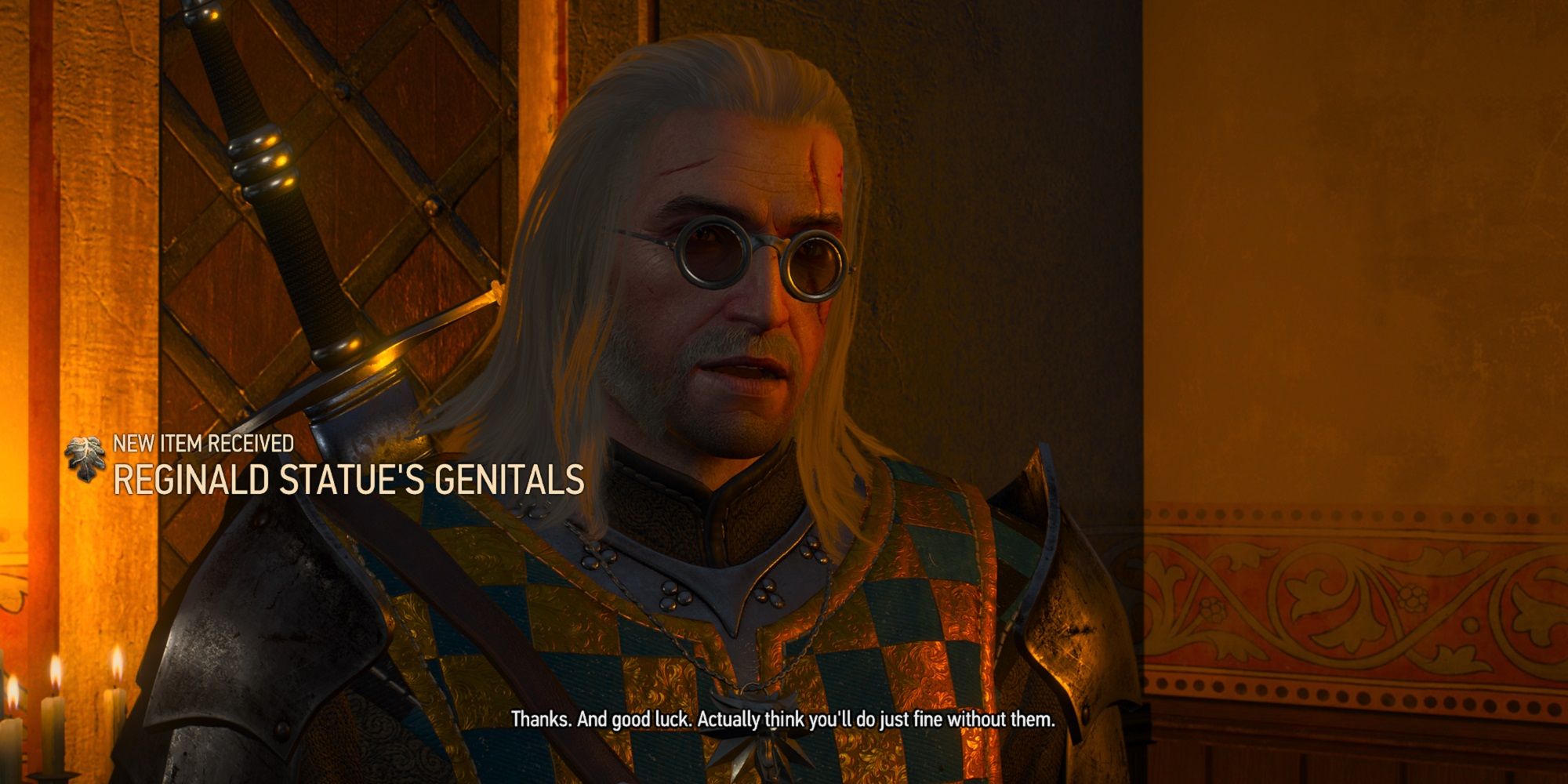 Geralt getting a statue's balls in The Witcher 3