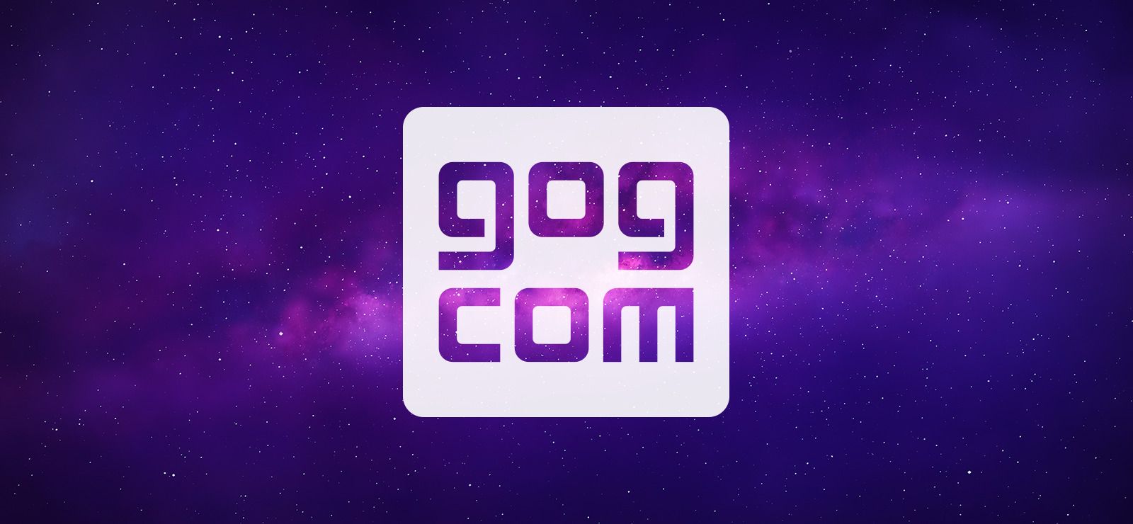 GOG logo over a purple starry space background