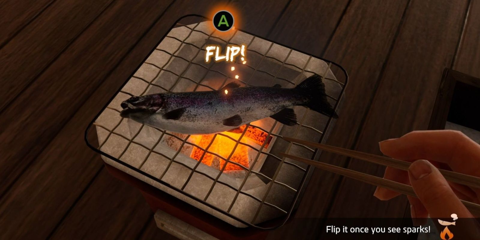 Grilling fish to make a special meal in Like A Dragon: Ishin.