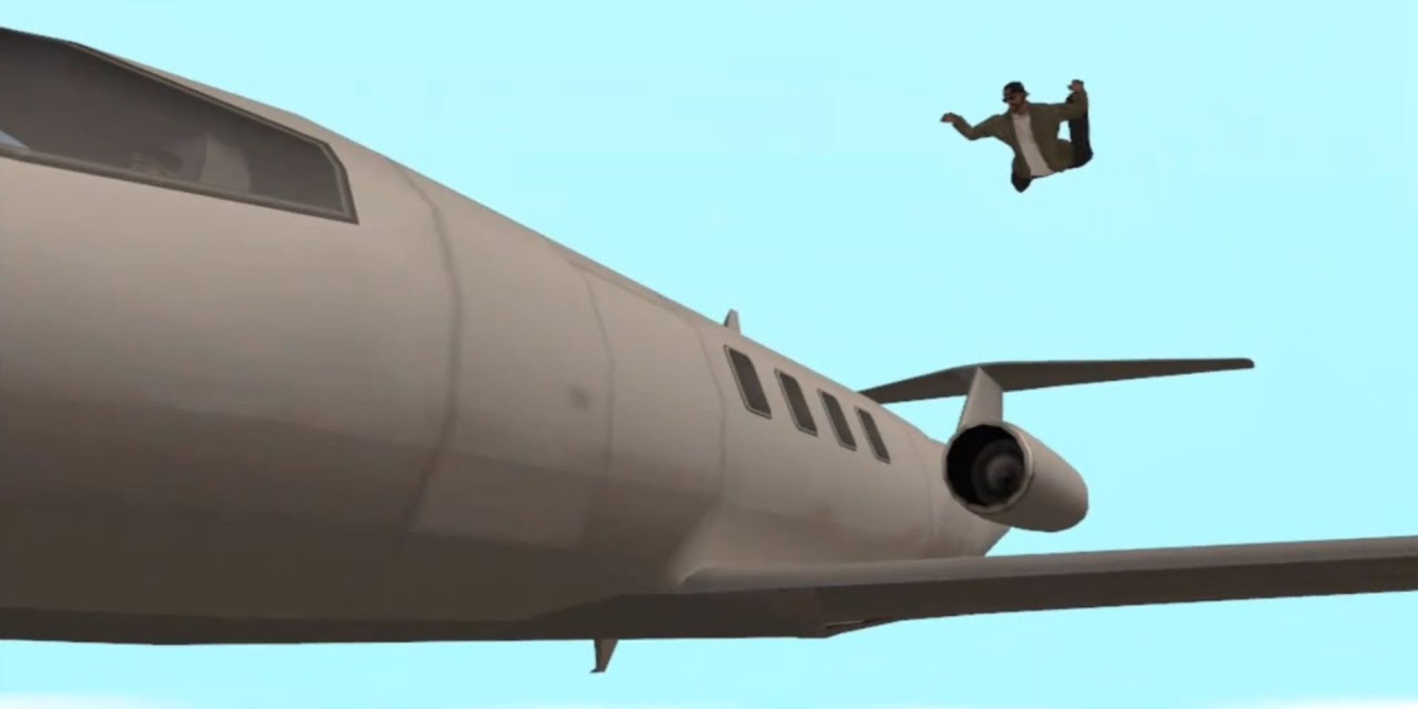 GTA San Andreas mission 'Freefall' with CJ falling through the sky onto a plane