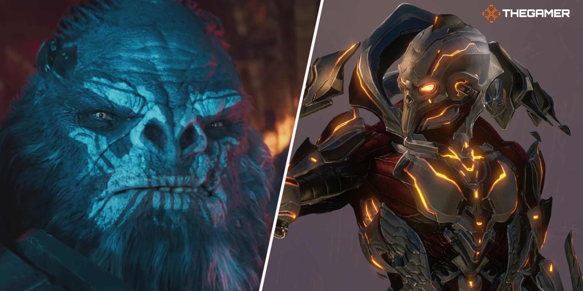 Split image of Atriox and Didact from the Halo series